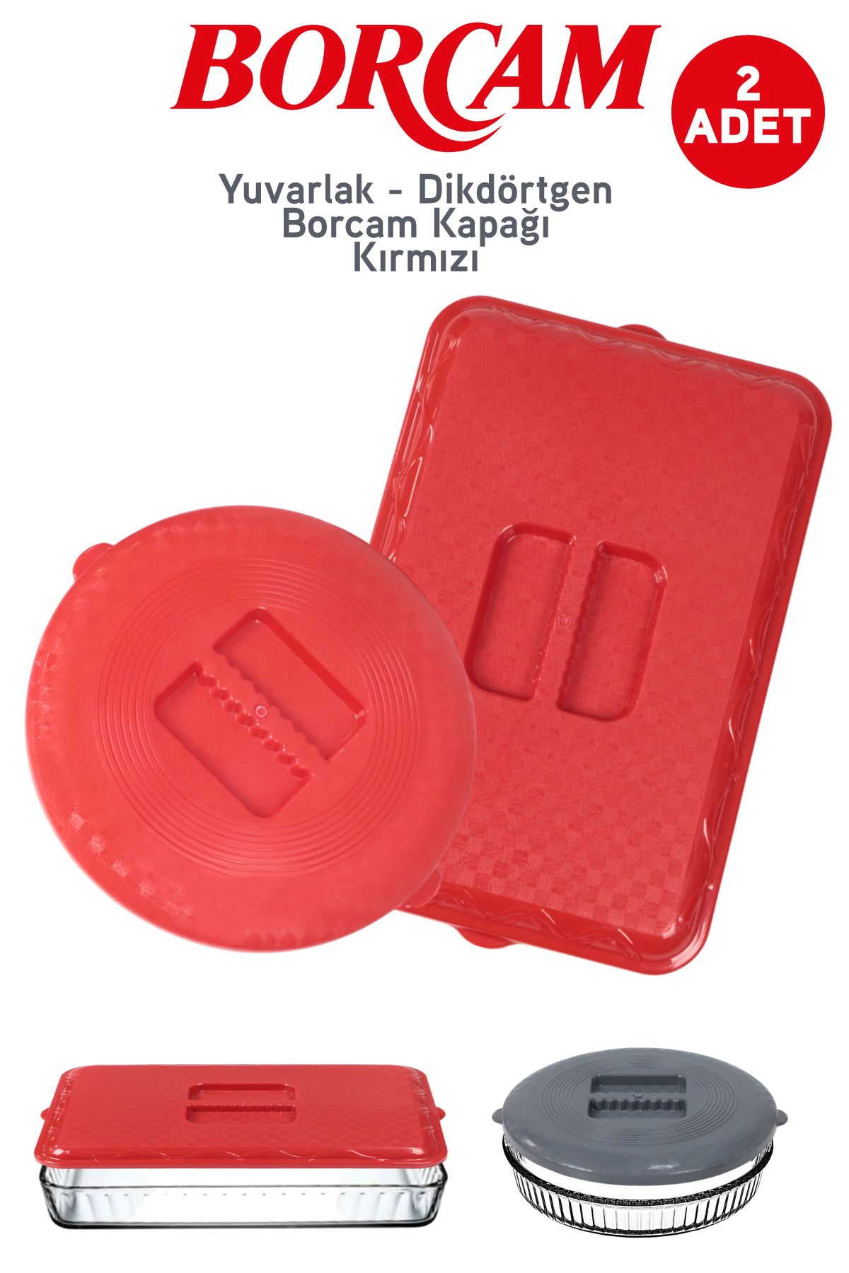 İronika İronika Plastik Dikdörtgen Yuvarlak Borcam Kapağı Kırmızı 2 Adet