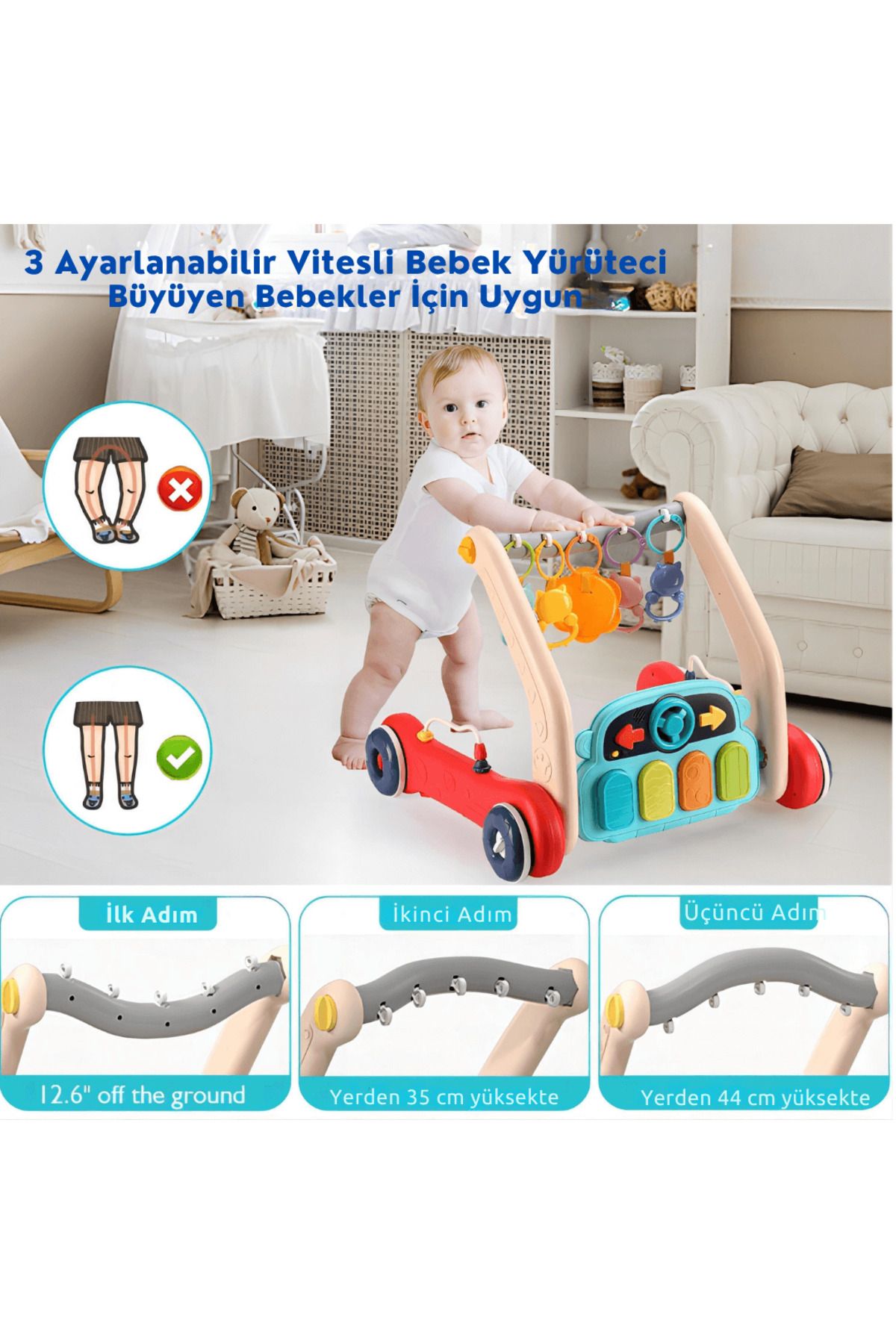 robokids 2‑in‑1 Gelişim Akıllı Yürüteç & Aktivite Masası | Müzikli & Işıklı, Ayarlanabilir Yükseklik