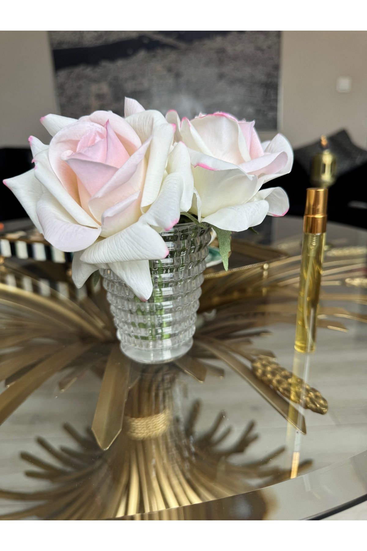 Hatice sakallı design MİNİ KRİSTAL KESME CAM KREM PEMPE 3 GÜL ODA KOKUSU