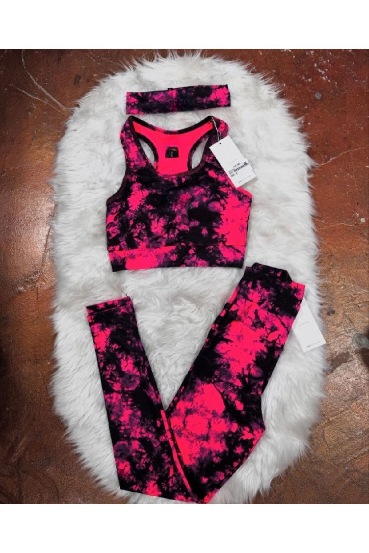 MODA Ola Renkli Büstiyer Tayt Bandana 3’lü Set