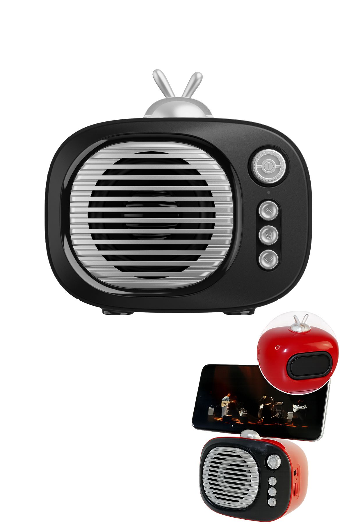 TECHNOMEN Retro Mini Bluetooth Hoparlör Telefon Standlı – Kablosuz Taşınabilir Ses Bombası