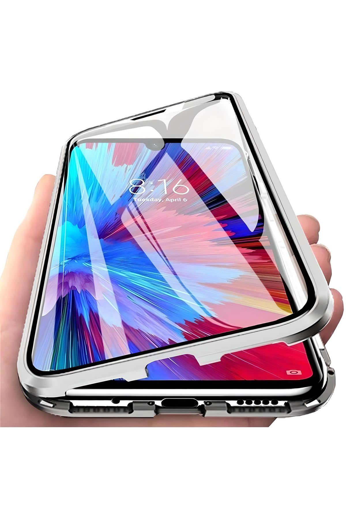 Ehr. Samsung Galaxy A7 2018 Uyumlu Kılıf Önü Açık Arkası Temperli Camlı Manyetik Adsorpsiyon Darbeye Daya