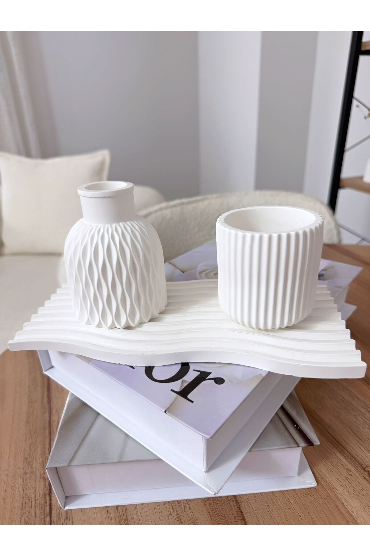 Deslina Dekoratif 3lü Vazo ve Organizer Set / Ofis & Ev