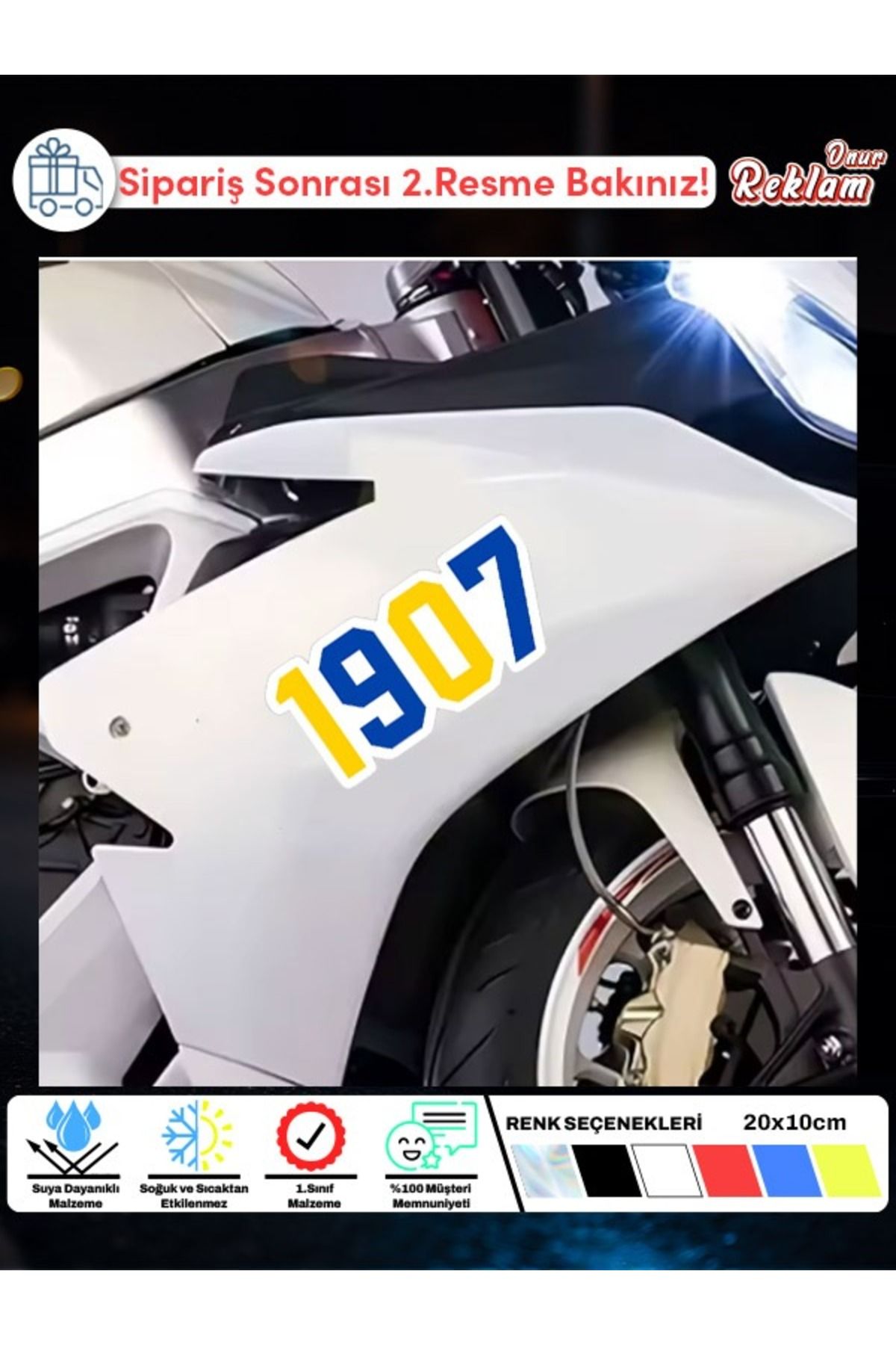 Onur Reklam 1907 Temalı Suya Dayanıklı Sticker - 20x10 cm - Sarı Lacivert