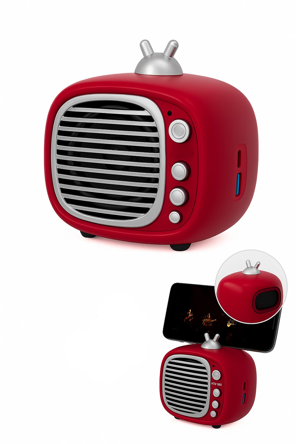 TECHNOMEN Retro Mini Bluetooth Hoparlör Telefon Standlı – Kablosuz Taşınabilir Ses Bombası