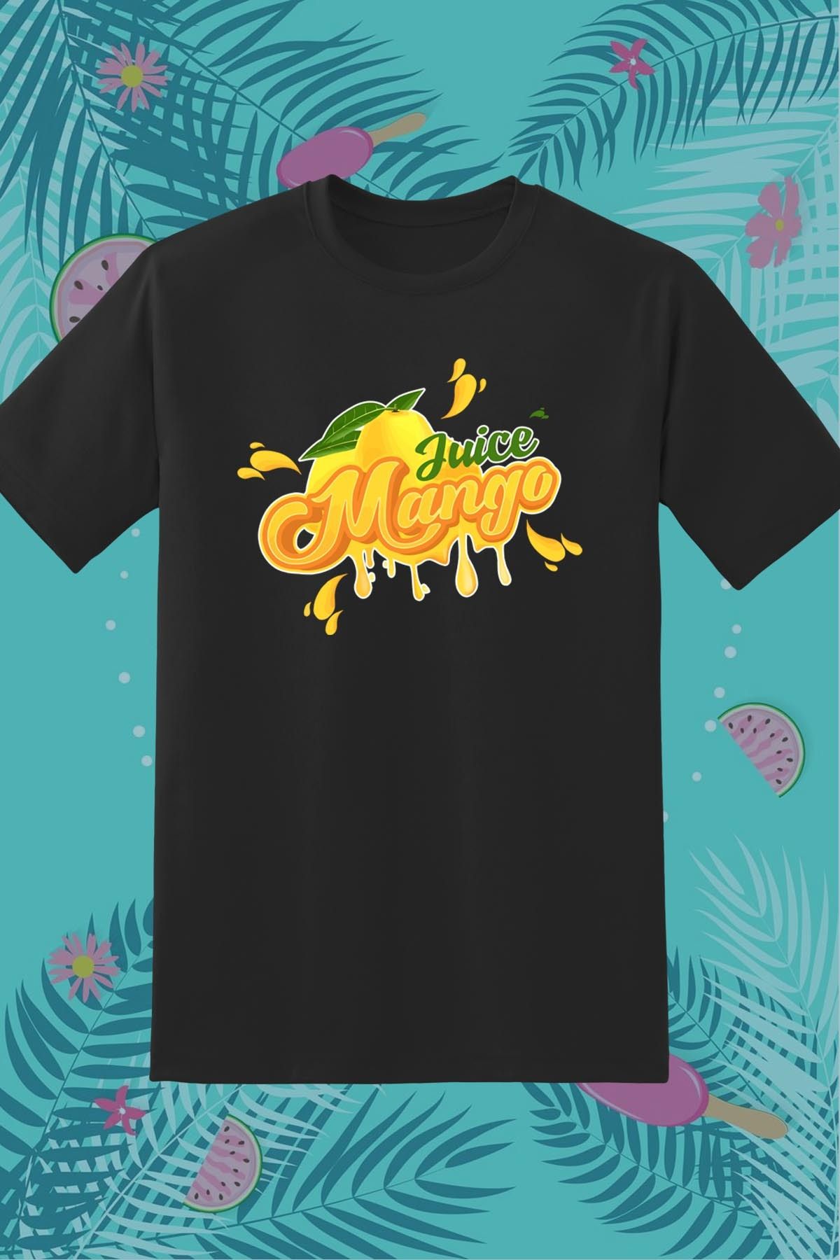 362BASKI Yaz Temalı Mango Juice Baskılı Tshirt