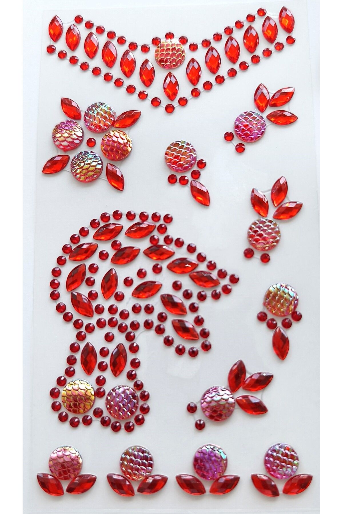 Pazar Kapısı Taş Sticker Kırmızı Yapışkanlı Saç , Yüz Ve Tırnak Taşı Yılbaşı Süs Dekor Işıltılı Parlak