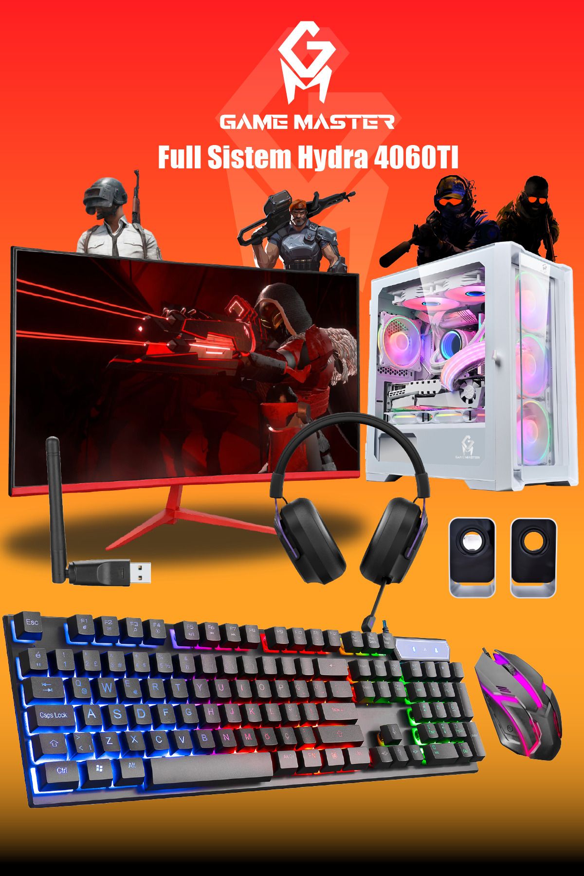 GM Game Master Full Sistem Set Hydra 4060TI Ryzen 7 5700X 32GB RAM 1TB M.2 RTX4060TI 23.8" 165hz Monitör Gaming Pc