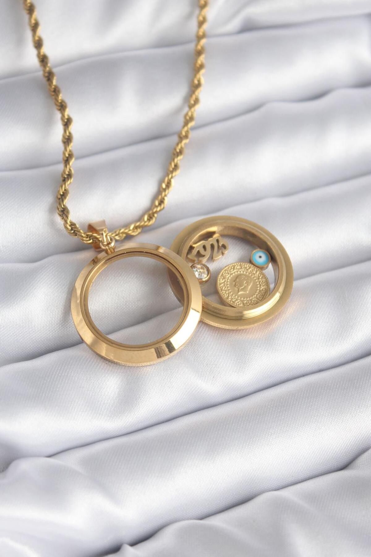 AfraBeauty 316L Çelik Gold Renk Açılabilir Fanus Model Kadın Kolye