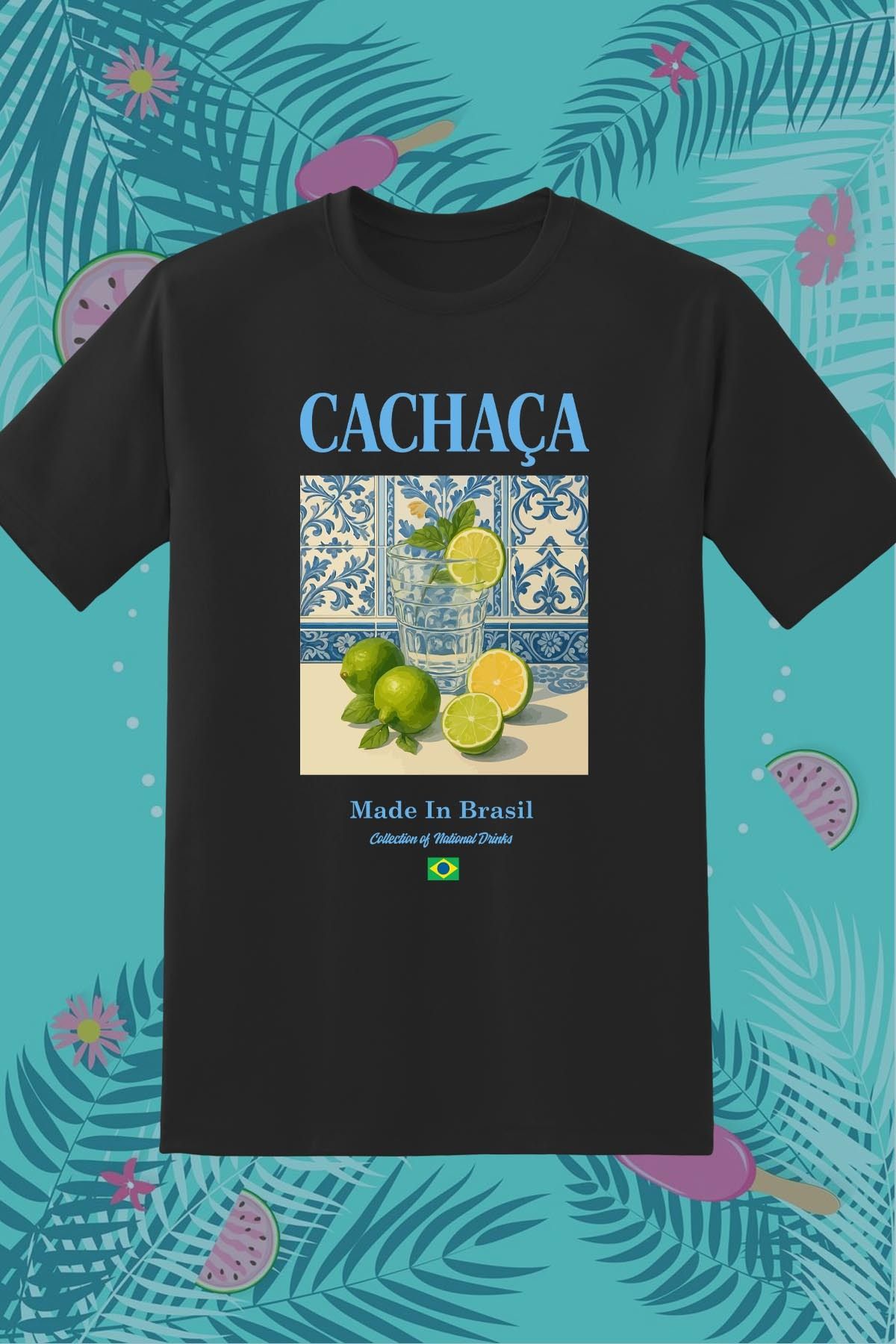 362BASKI Yaz Temalı Cachaça İçecek Baskılı Tshirt