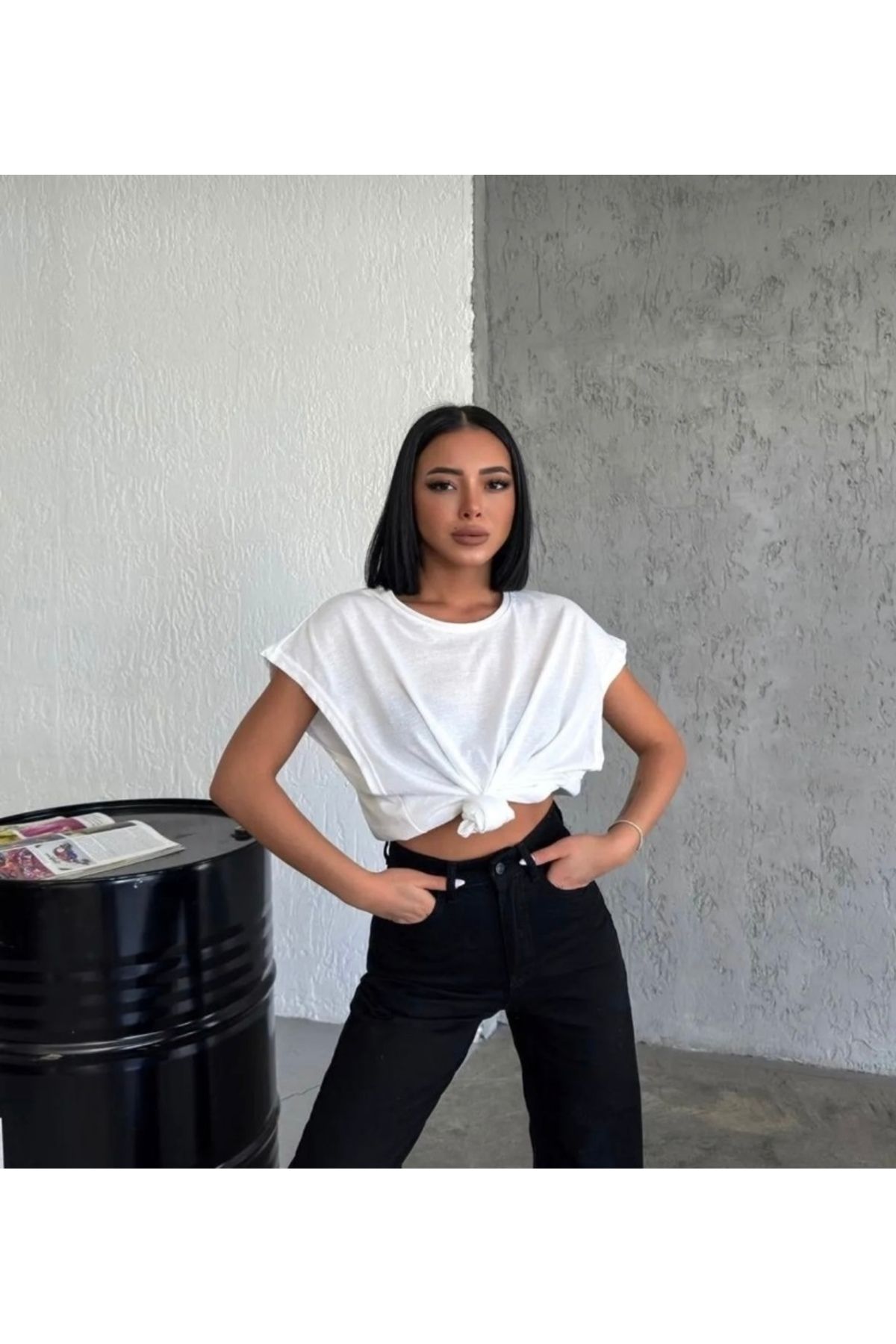SADE Buteks beyaz sıfır kol oversize unisex T shirt