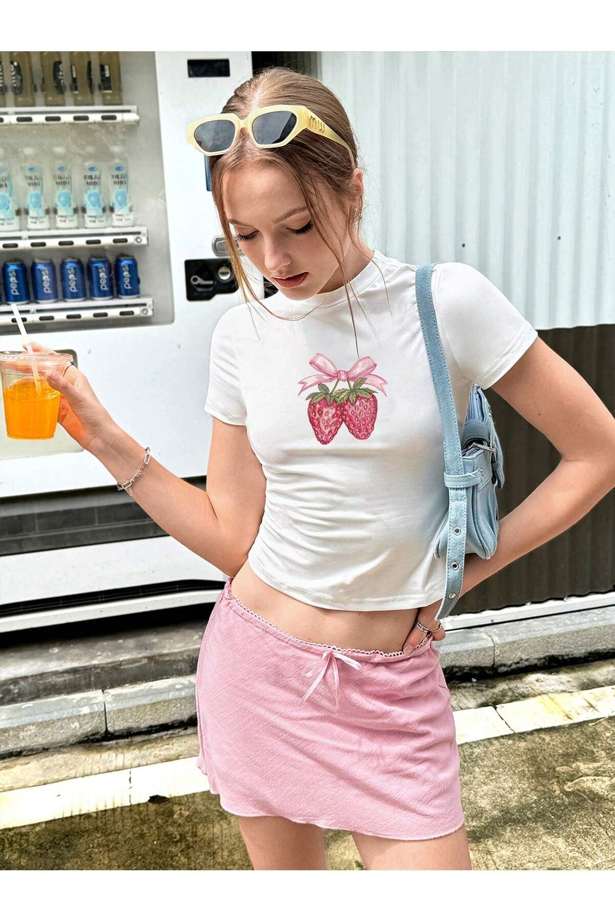 JANSO GROUP - KADIN KISA KOLLU CROP TSHIRT BASKILI NYC PAMUKLU PENYE KUMAŞ