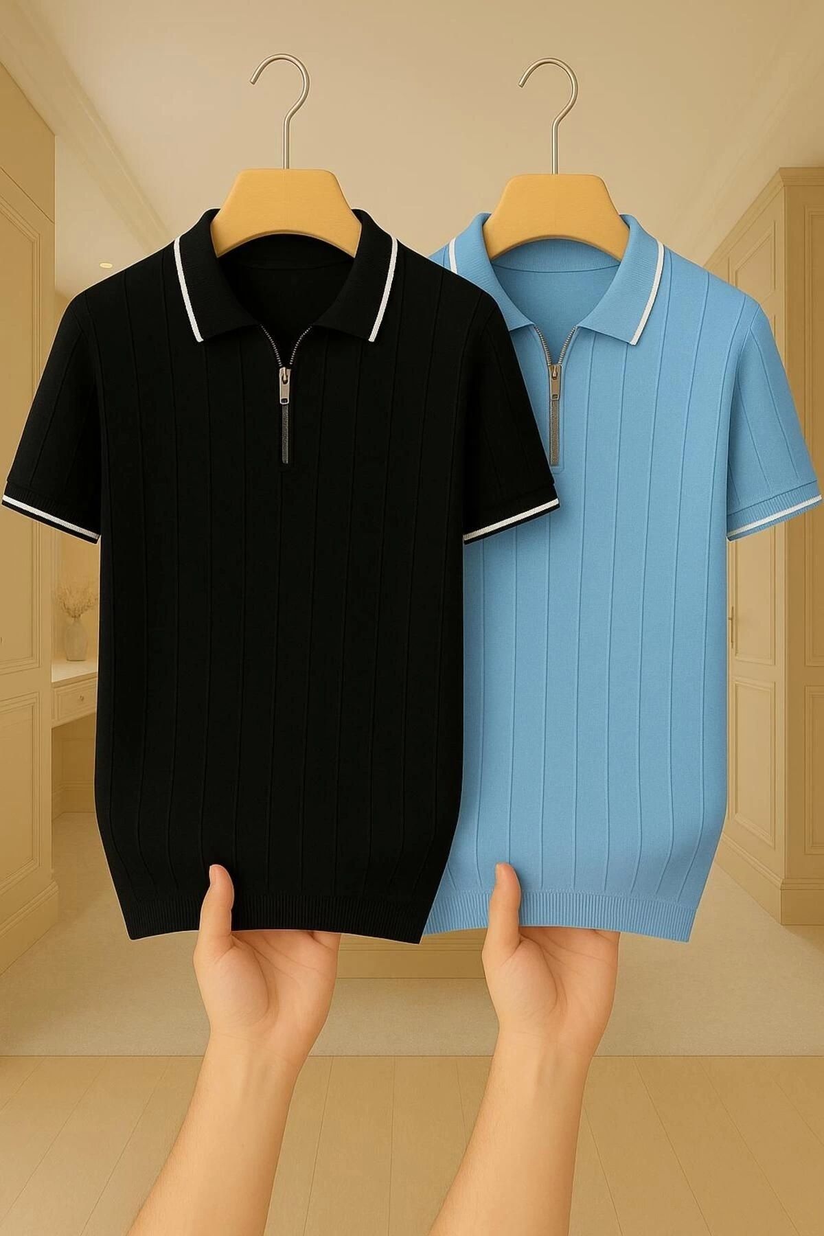LC Waikiki LC WAIKI 2'li Avantajlı %100 Pamuk Triko Polo Yaka Fermuarlı Tişört Şık Ve Kaliteli Erkek T-shirt Ye