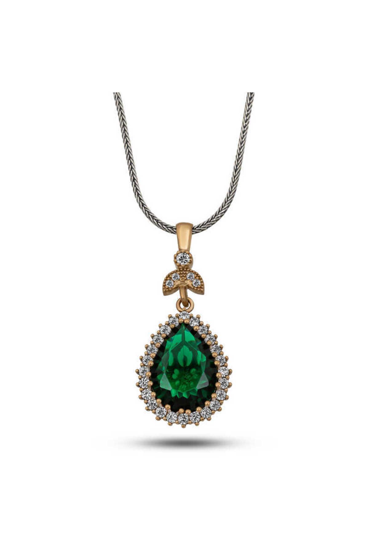 SERRA JEWELS Gümüş Zümrüt Taşlı Hürrem Kadın Kolye