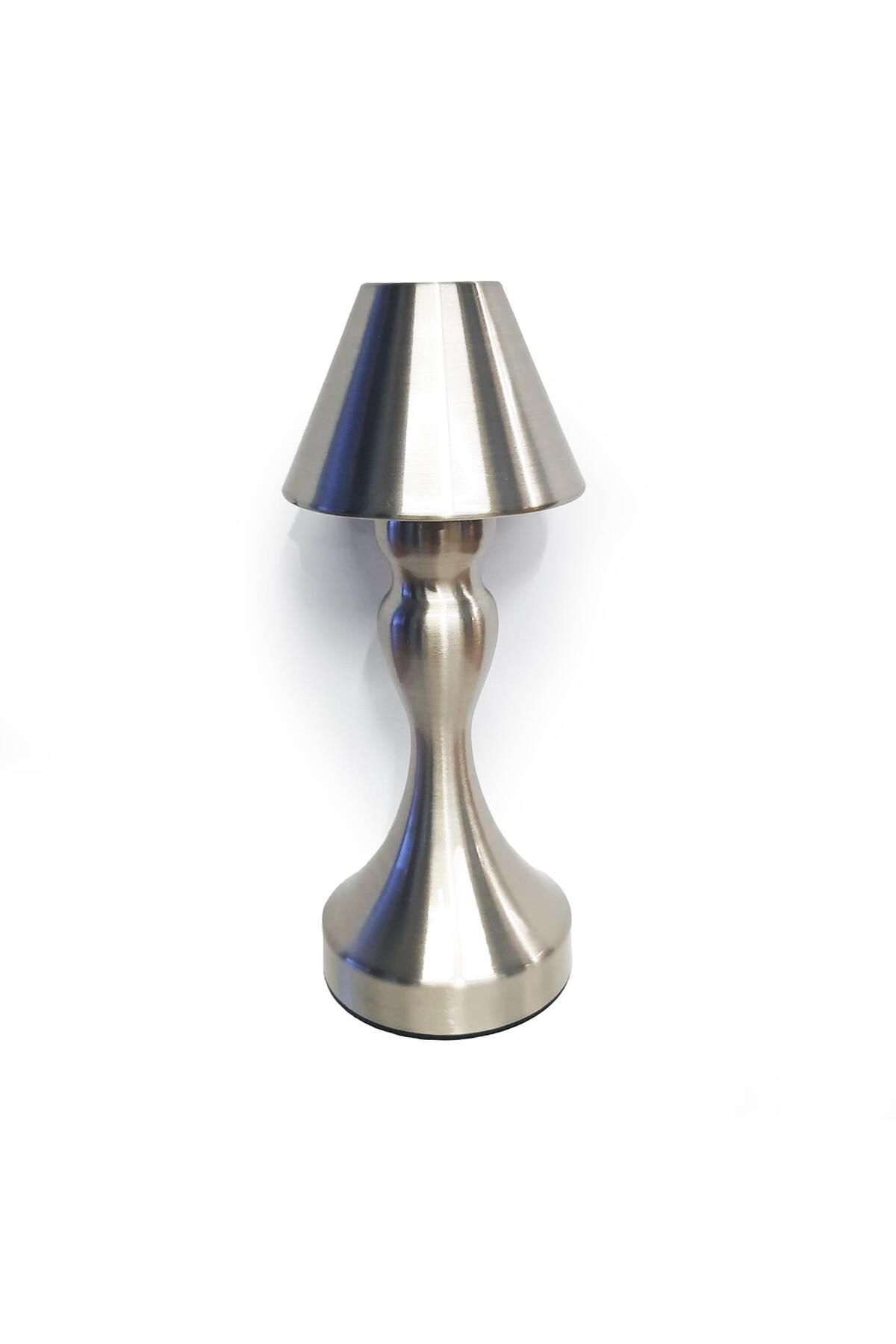 UpWay Sarjlı Ayarlanabilir Işıklı 3 Modlu Retro Silver Metal Dokunmatik Fonksiyonel Masa Lambası