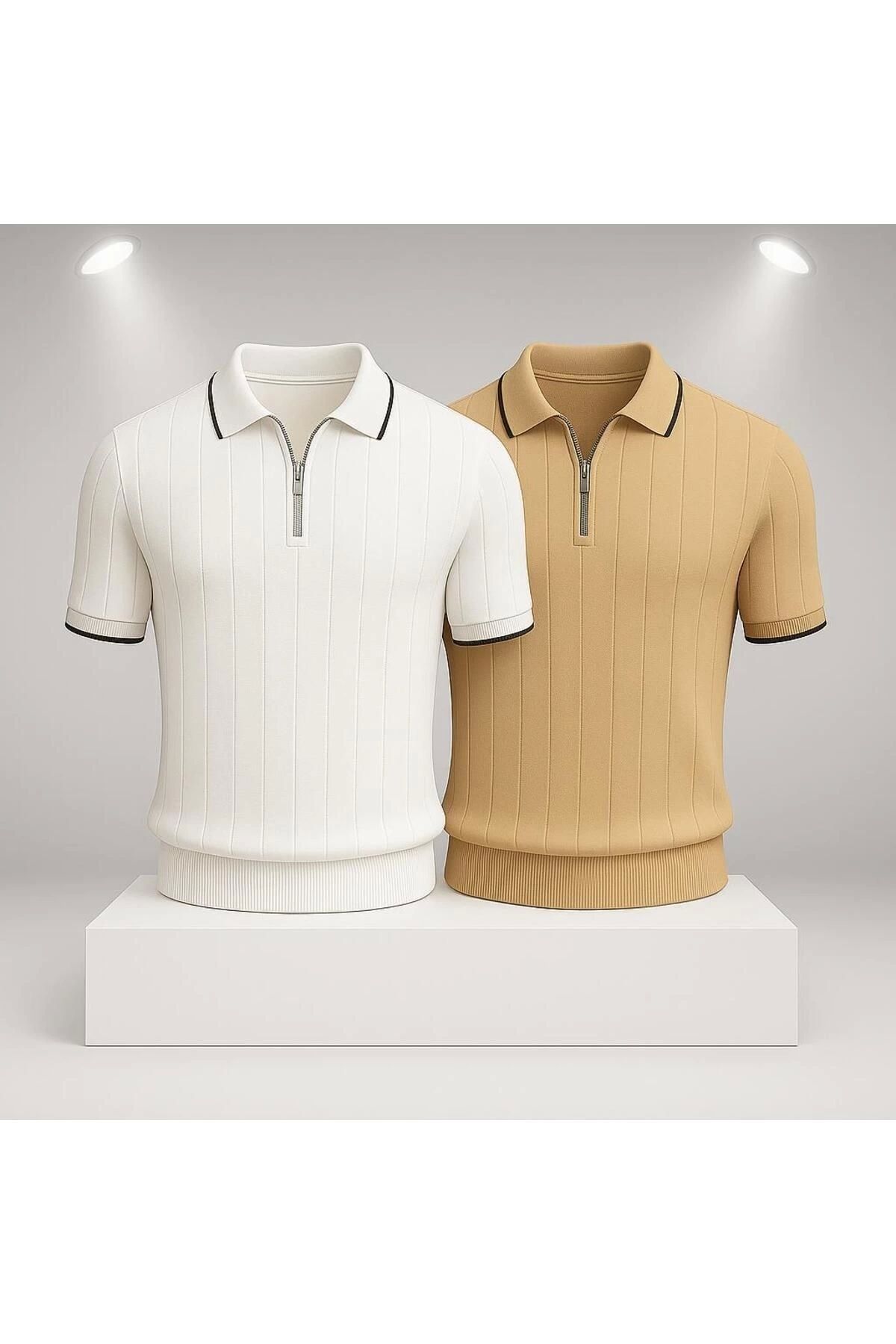 LC Waikiki LCWAIKIKI 2'li Avantaj Polo Yaka Fermuarlı Kısa Kollu Nefes Alabilen Erkek Yazlık Triko Tişört / T-s