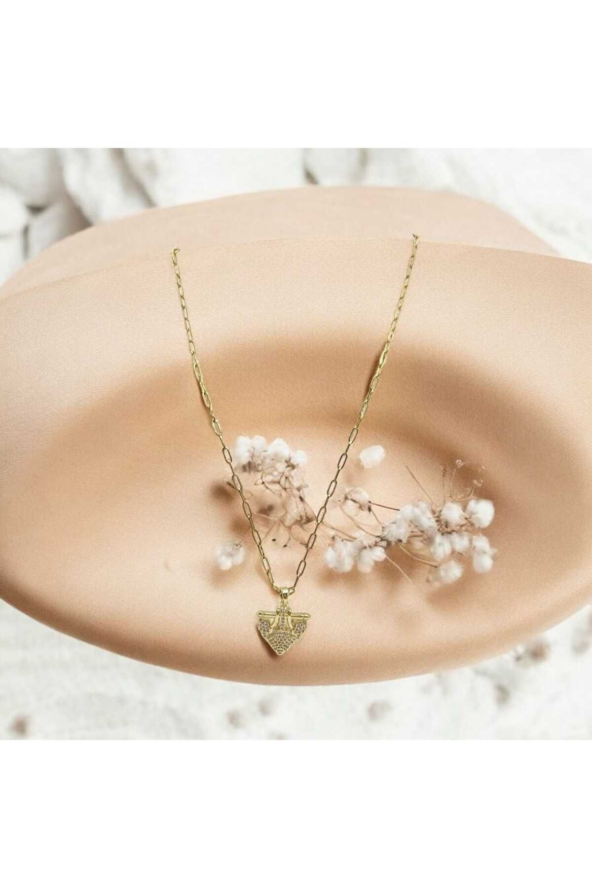 Yaseminli Butik Gold Renk Çapa Model Taşlı Serenay Kolyesi
