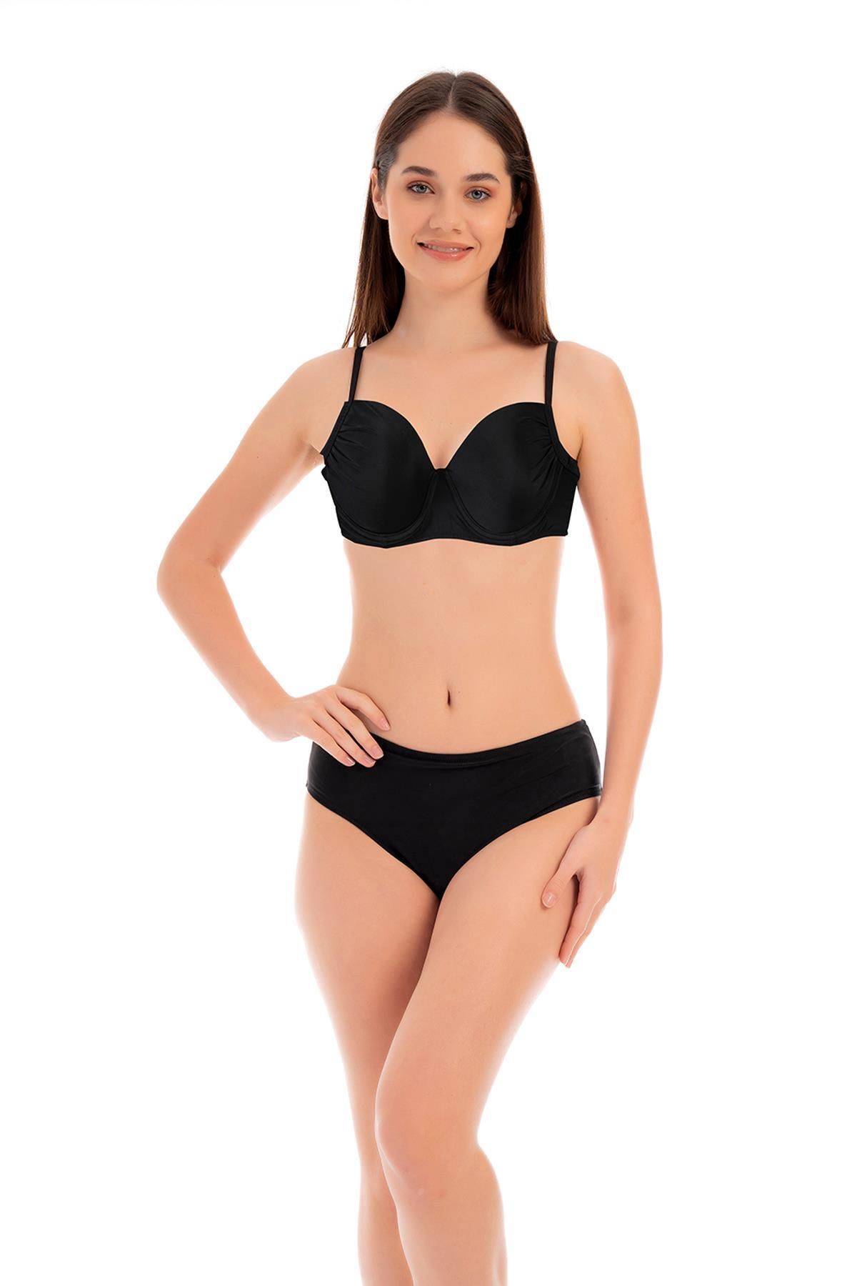 Ruko Maio Kadın Siyah Balenli Boş Kap Bikini Takımı – 2 Parça Destekli Askılı C6T7N1O52-5