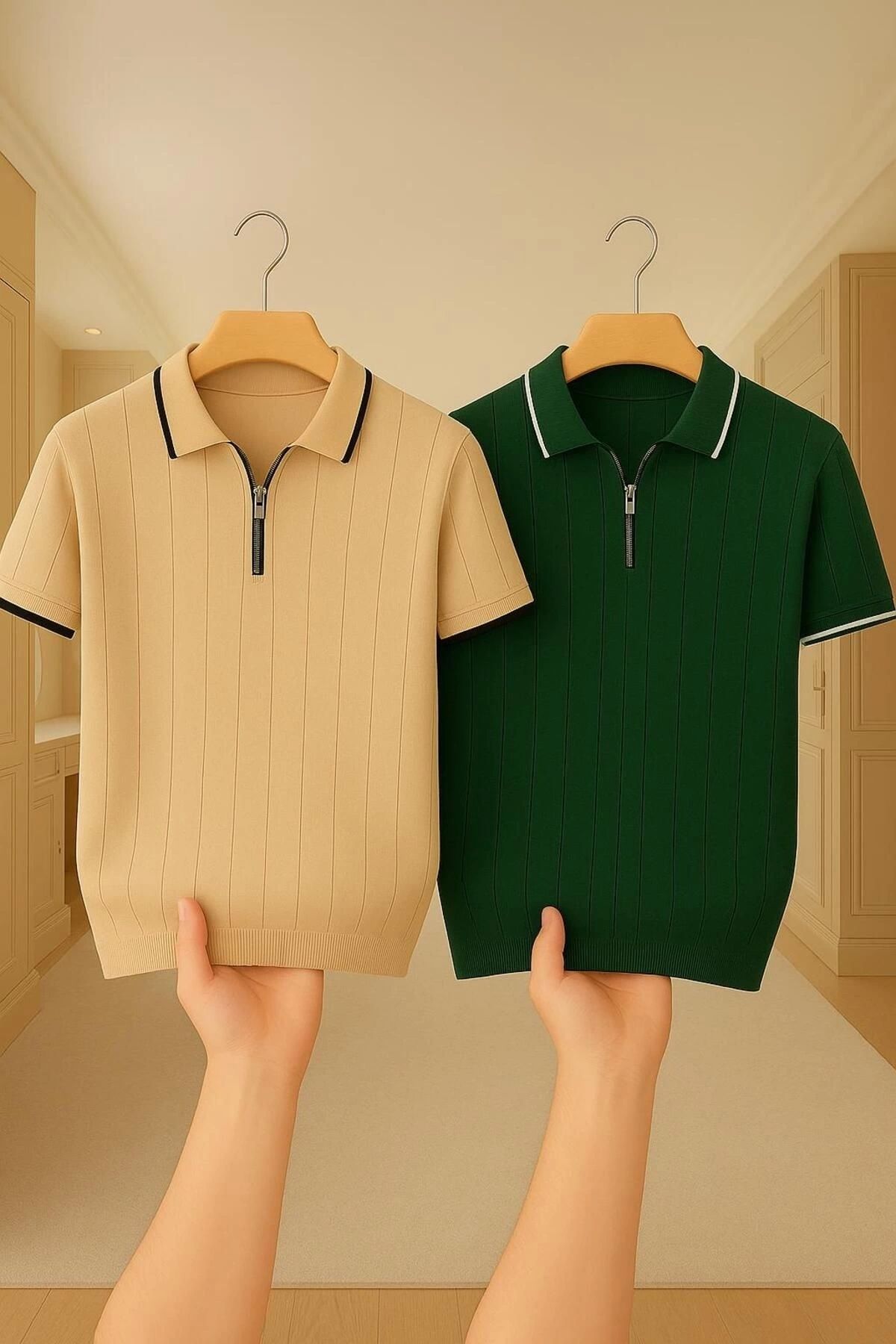 LC Waikiki LCWAIKIKI 2'li Avantajlı %100 Pamuk Triko Polo Yaka Fermuarlı Tişört Şık Ve Kaliteli Erkek T-shirt Y