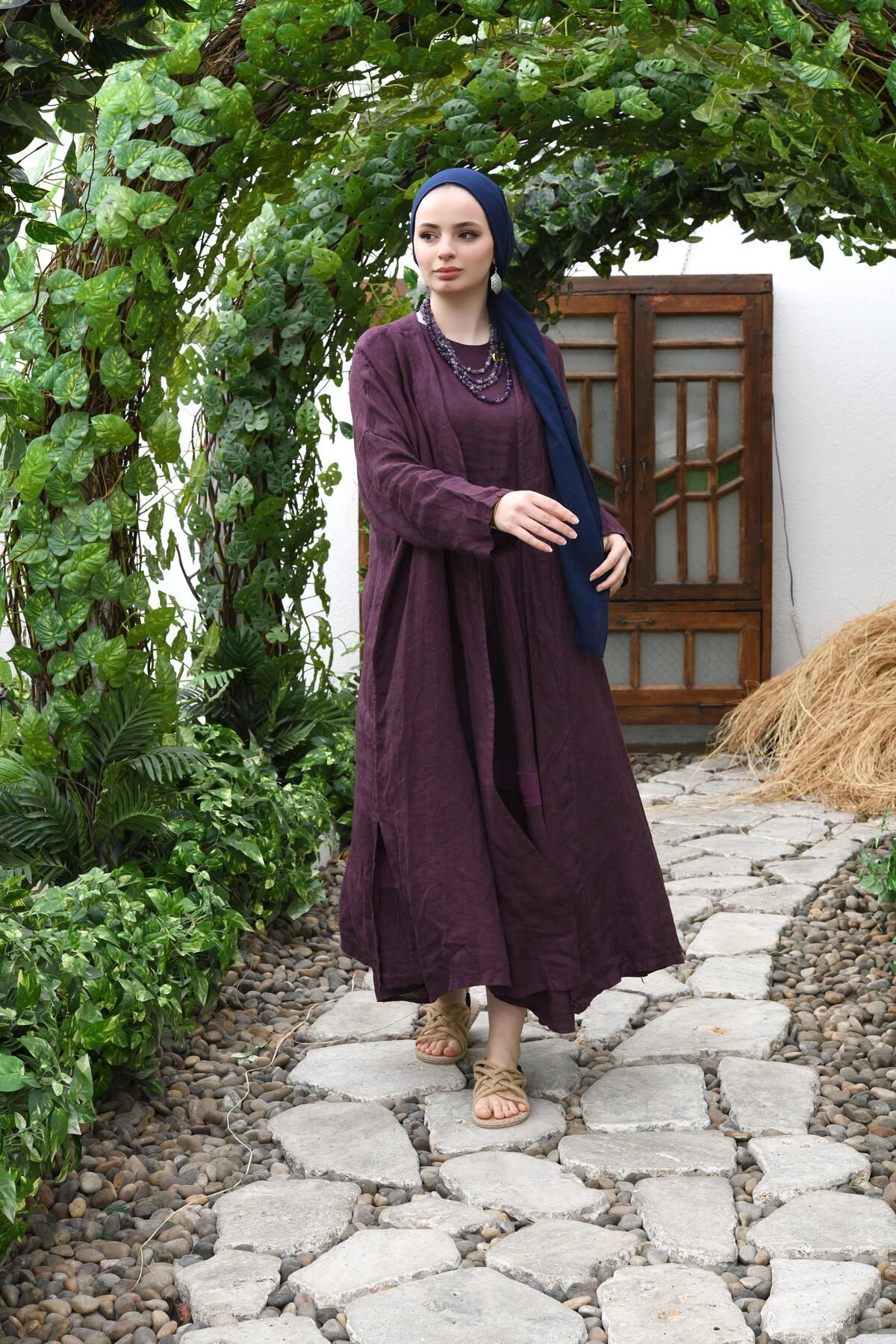 Ranasubaşı Harmony Model Doğal Keten İkili Takım Bordo