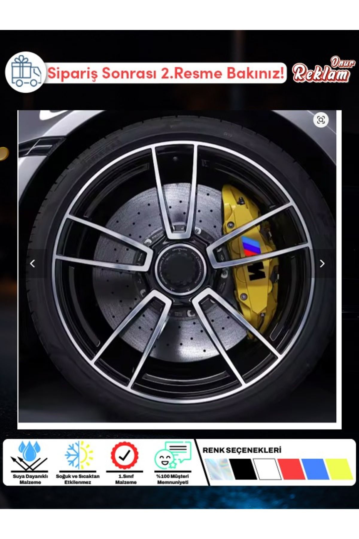 Onur Reklam BMW M Logolu Kaliper Sticker – 6'lı Set – Isıya ve Suya Dayanıklı