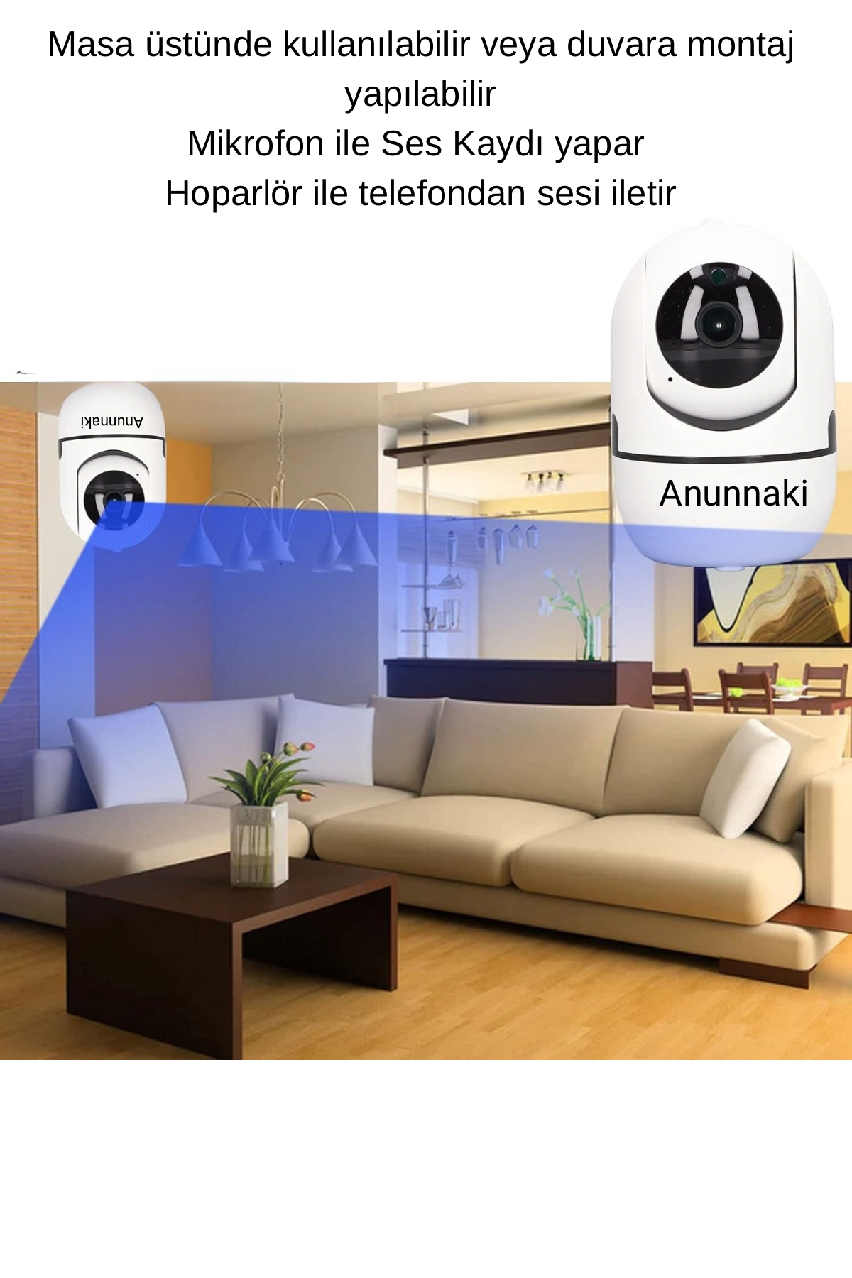 Anunnaki WiFi Bebek Kamerası Sesli, Gece Görüşlü, 360° Döner fotoğrafı 3 (önizleme)