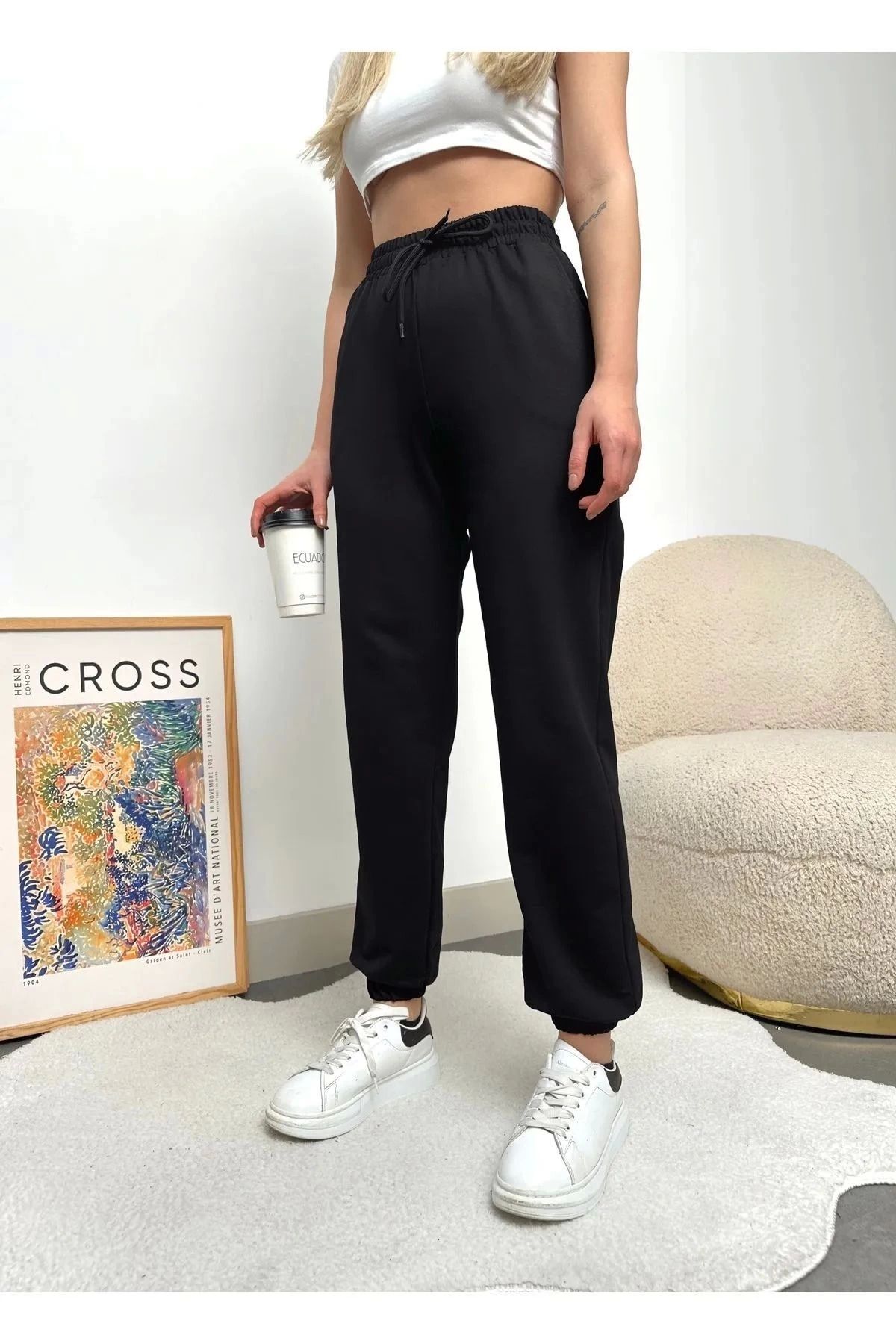LC Waikiki LCWAIKIKI %100 Pamuk Beli Lastikli Bağlamalı Düz Kadın Jogger Eşofman Altı Günlük Kullanım