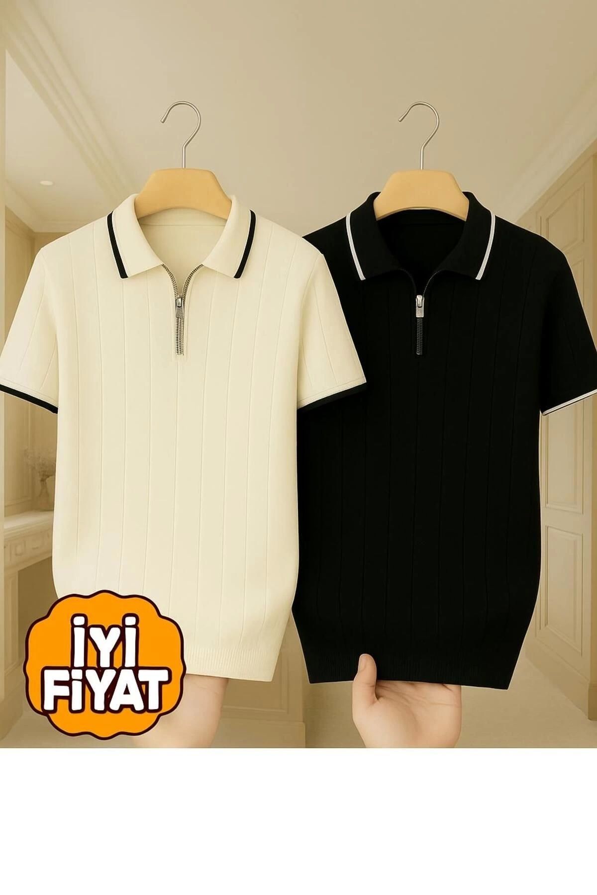 LC Waikiki LCWAIKIKI 2'li Avantajlı %100 Pamuk Triko Polo Yaka Fermuarlı Tişört Şık Ve Kaliteli Erkek T-shirt Y