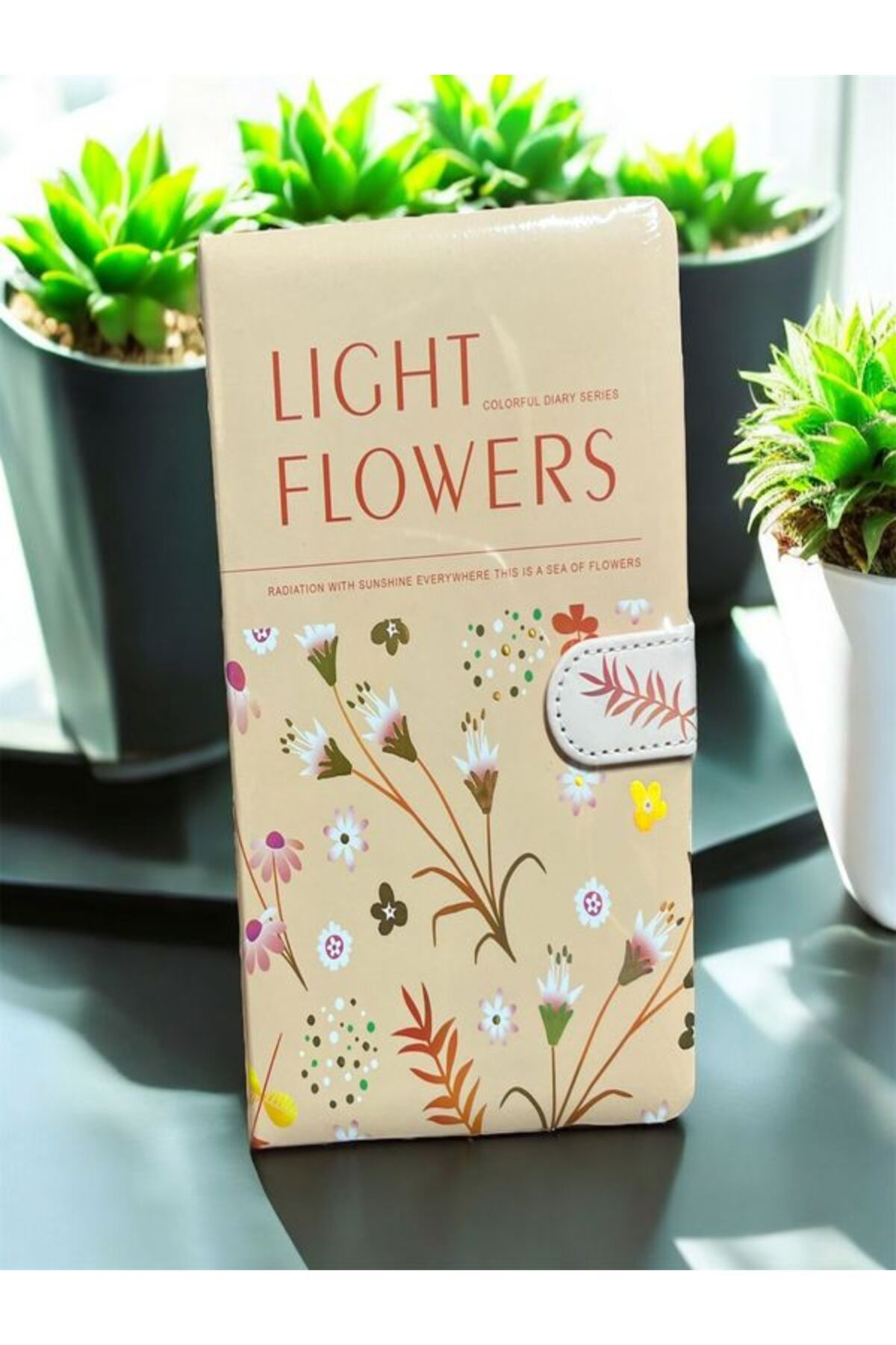 EyER Shoping Flowers Temalı Yaldızlı Kapak Tasarımlı Mıknatıslı Süresiz Defter/ Ajanda Sarı