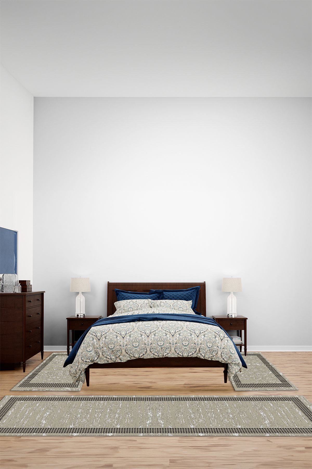 Viyana Home Dijital Kaymaz Yıkanabilir Çerçeveli Model Üçlü Yatak Odası Takım Halısı, YO-ÇERÇEVELİ-210-BEJ,