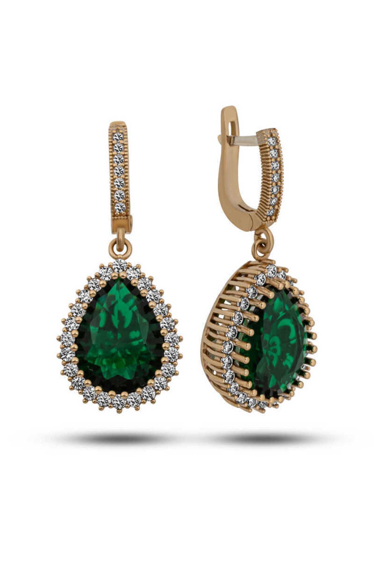 SERRA JEWELS Gümüş Zümrüt Taşlı Hürrem Kadın Küpe
