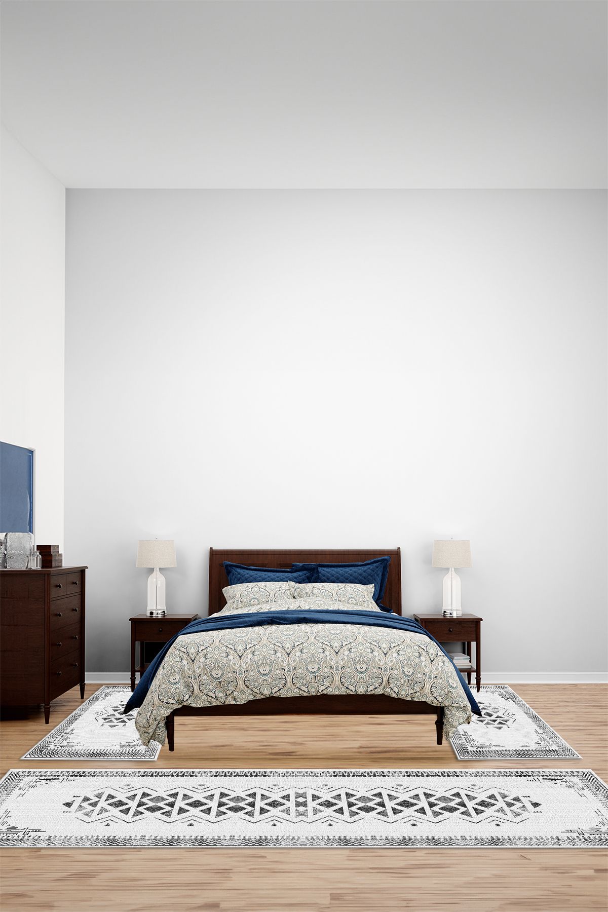 Viyana Home Dijital Kaymaz Yıkanabilir Çerçeveli Model Üçlü Yatak Odası Takım Halısı, YO-ÇERÇEVELİ-198-GRİ,