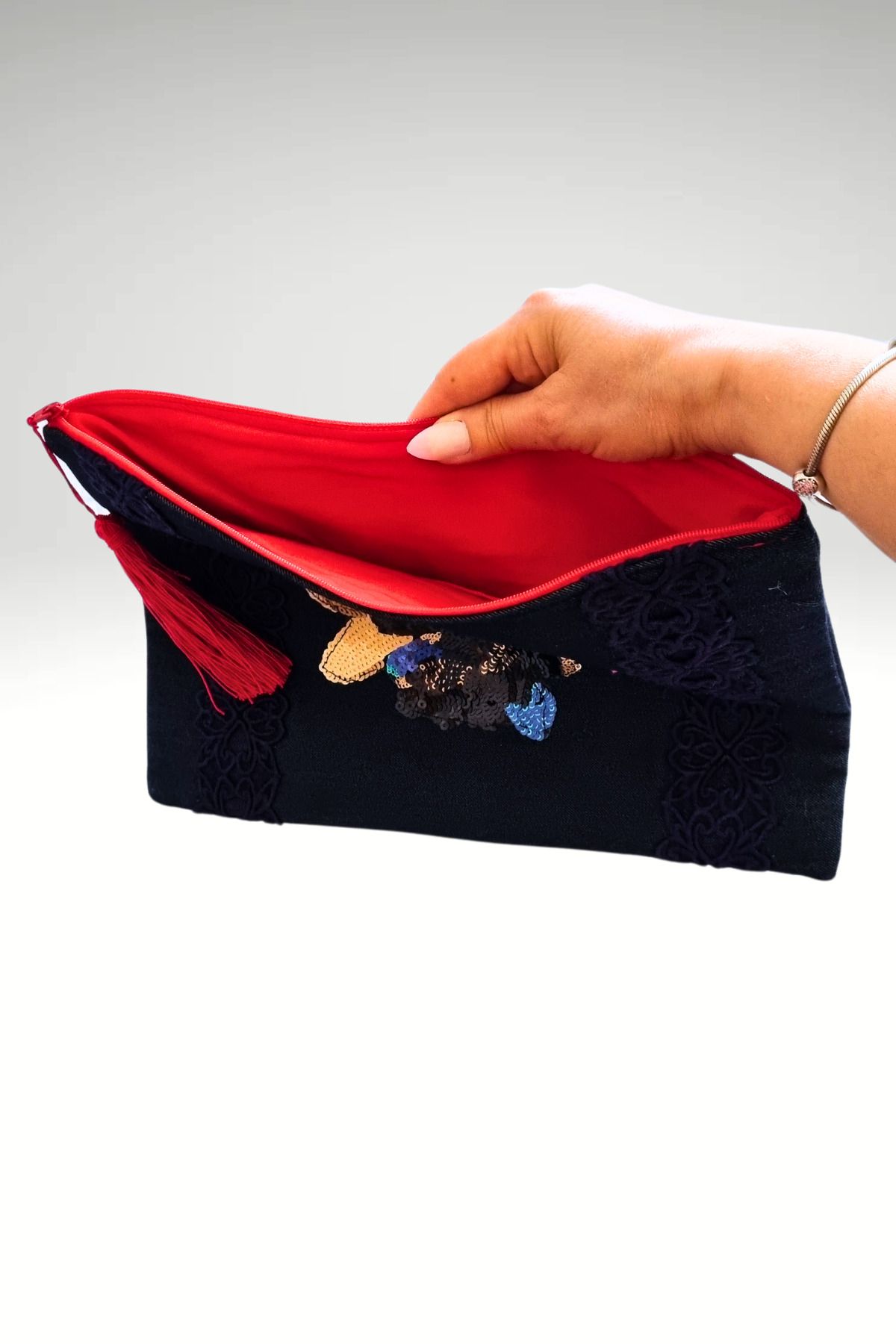 KRIMO-Women's Jean Clutch Design Denim Fabric Portfolio Hand Bag 3