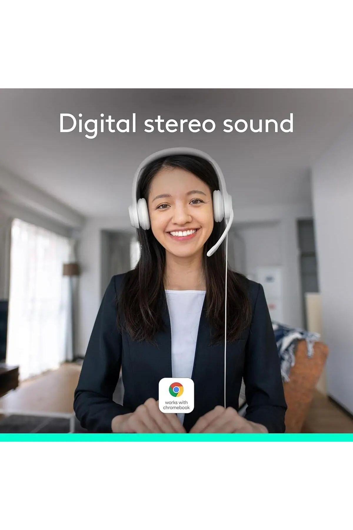 logitech-سماعات رأس H390 فوق الأذن مزودة بميكروفون مانع للضوضاء وميكروفون سلكي دوار بمنفذ USB باللون الأبيض 3