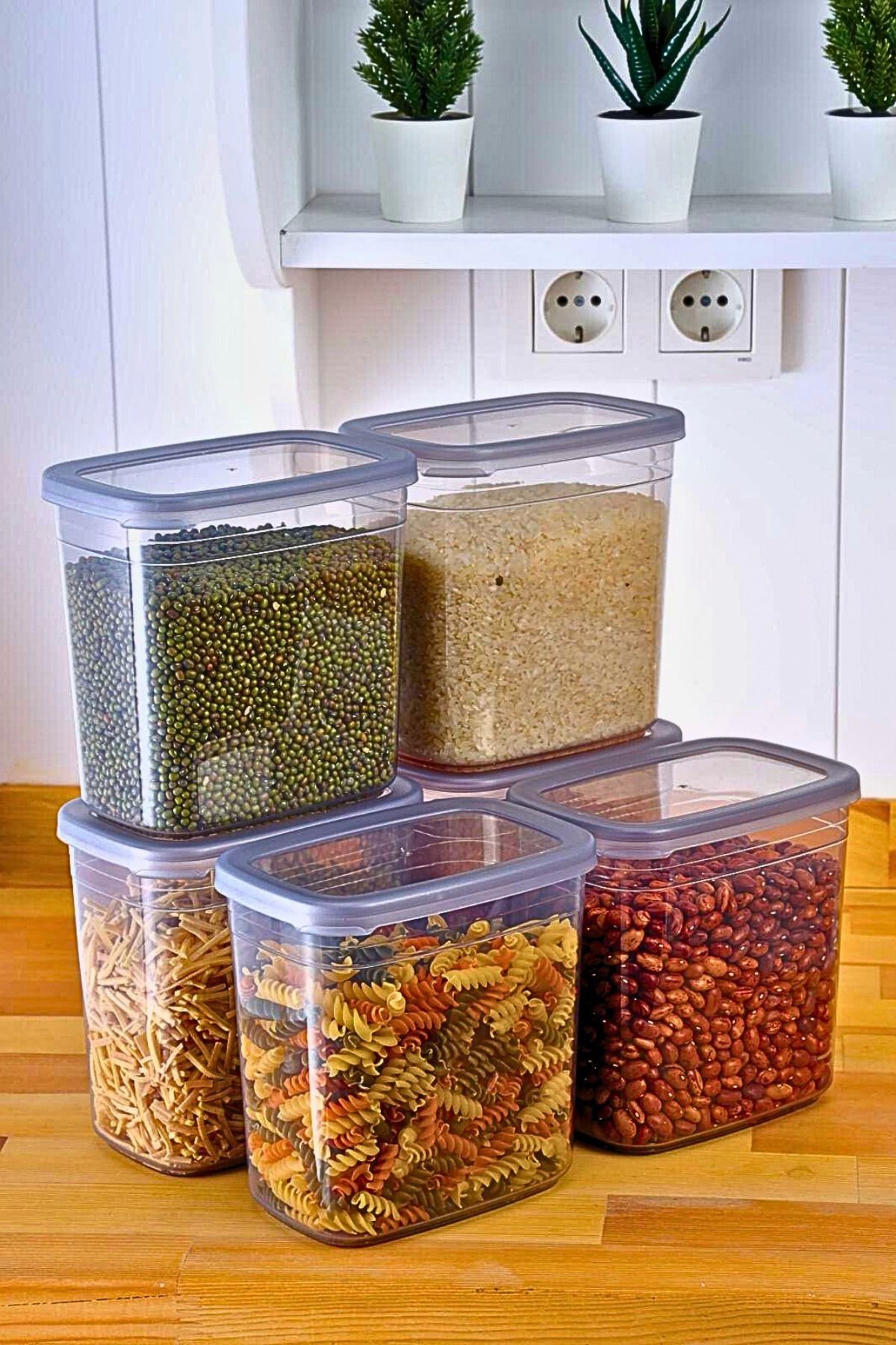 Modafiks 6 Adet 12 Parça Dikdörtgen 2 Litre Erzak Bakliyat Saklama Kabı Çeyiz Seti 20 Etiket Hediyeli
