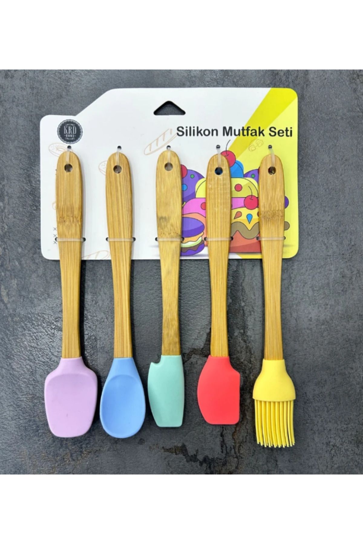 KRD Renkli ve Pratik 5 Parça Uzun Bambu Spatula Seti