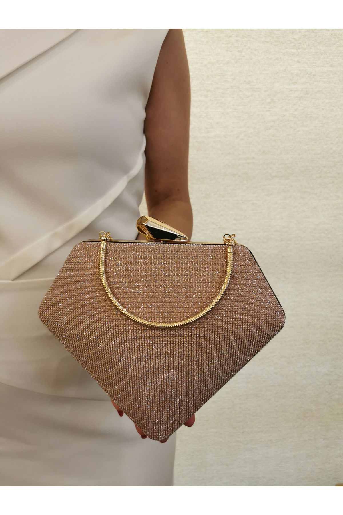 BEEGİ CONCEPT KADIN BİG PUDRA ABİYE CLUTCH GECE ZİNCİRLİ DÜĞÜN ÇANTASI
