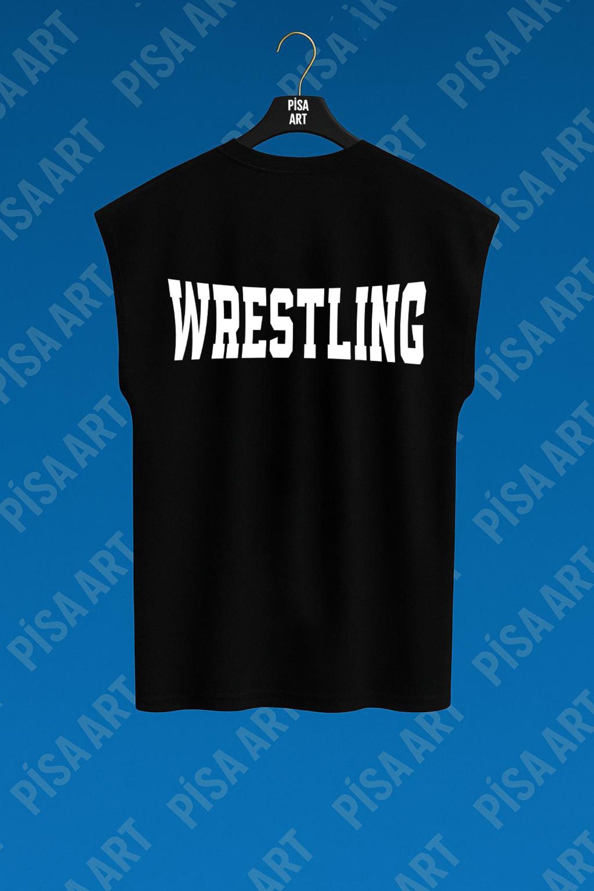 Pisa Art Güreş Tasarımlı Rahat Kolsuz Penye T-shirt
