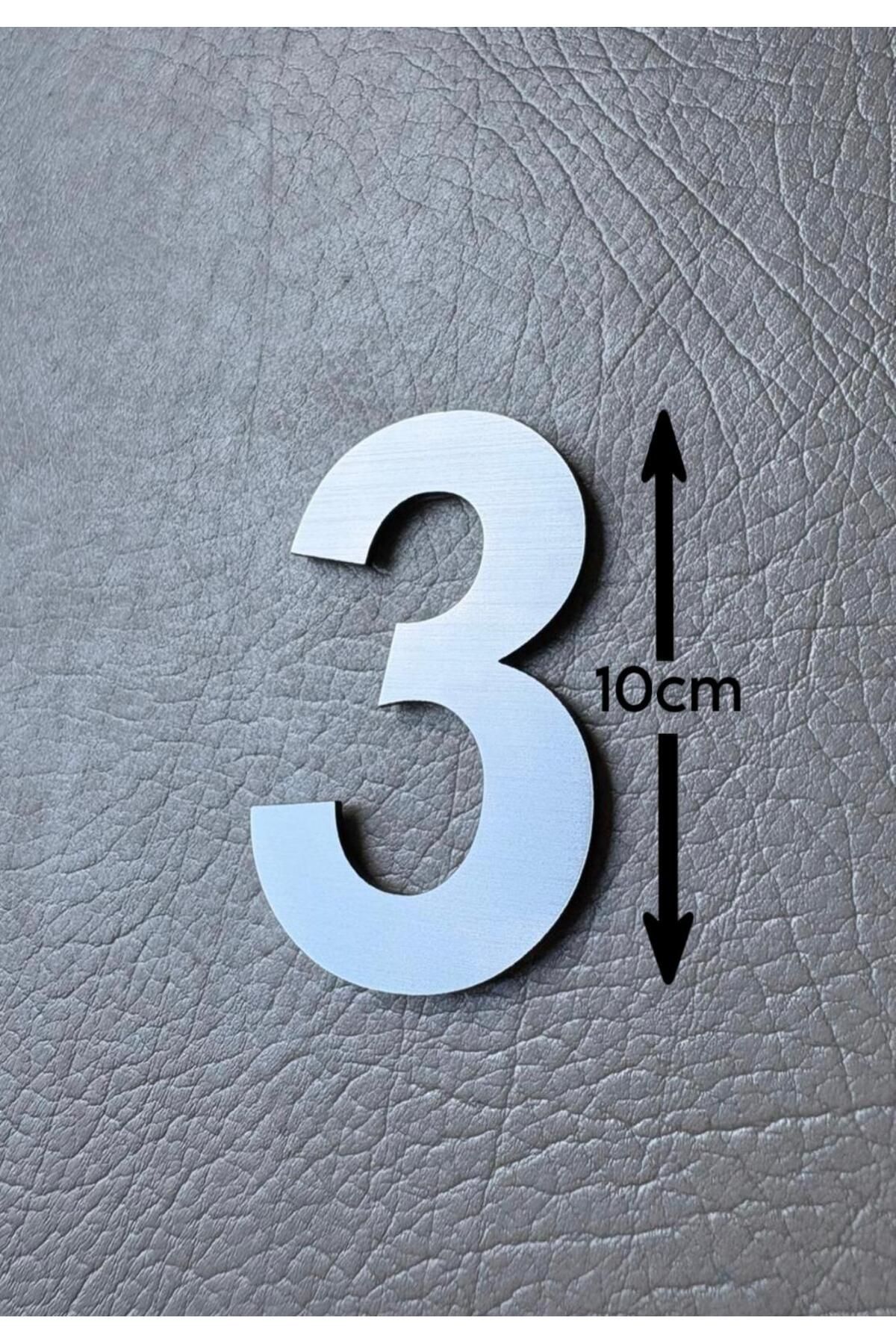 SE-Dizayn Kapı Numarası 10 CM No. 3 Daire Masa Dolap Numarası Fırcalı Gümüş Kendinden Yapışkanlı