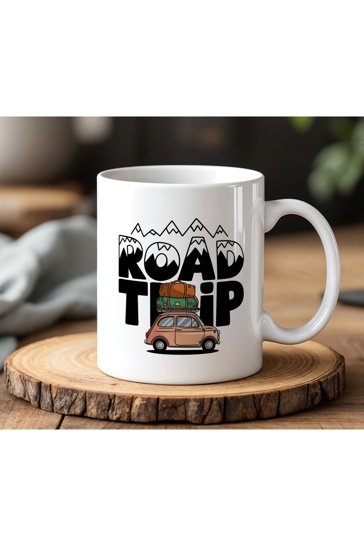 BB TRADE Road Trip Tasarımlı Beyaz Seramik Baskılı Kupa Bardak 330ml