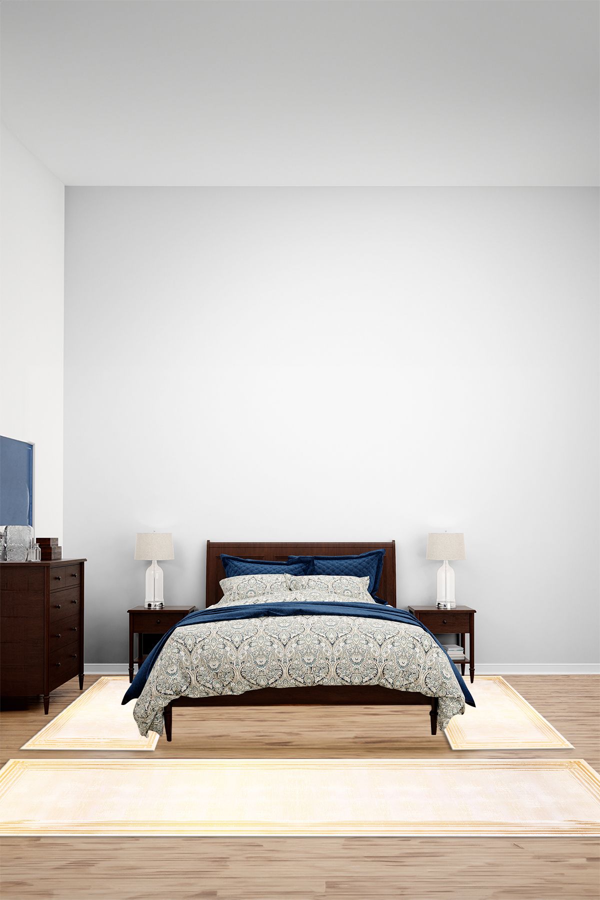 Viyana Home Dijital Kaymaz Yıkanabilir Çerçeveli Sade Üçlü Yatak Odası Takım Halısı, YO-ÇERÇEVELİ-204-GOLD,