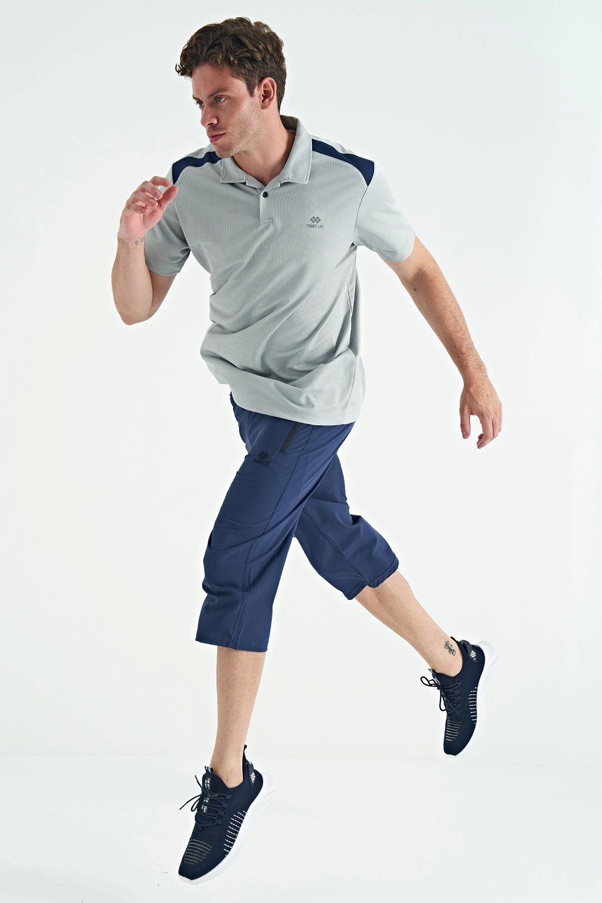TOMMY LIFE Indigo Bağcıklı Standart Kalıp Fermuar Cepli Kapri 83096