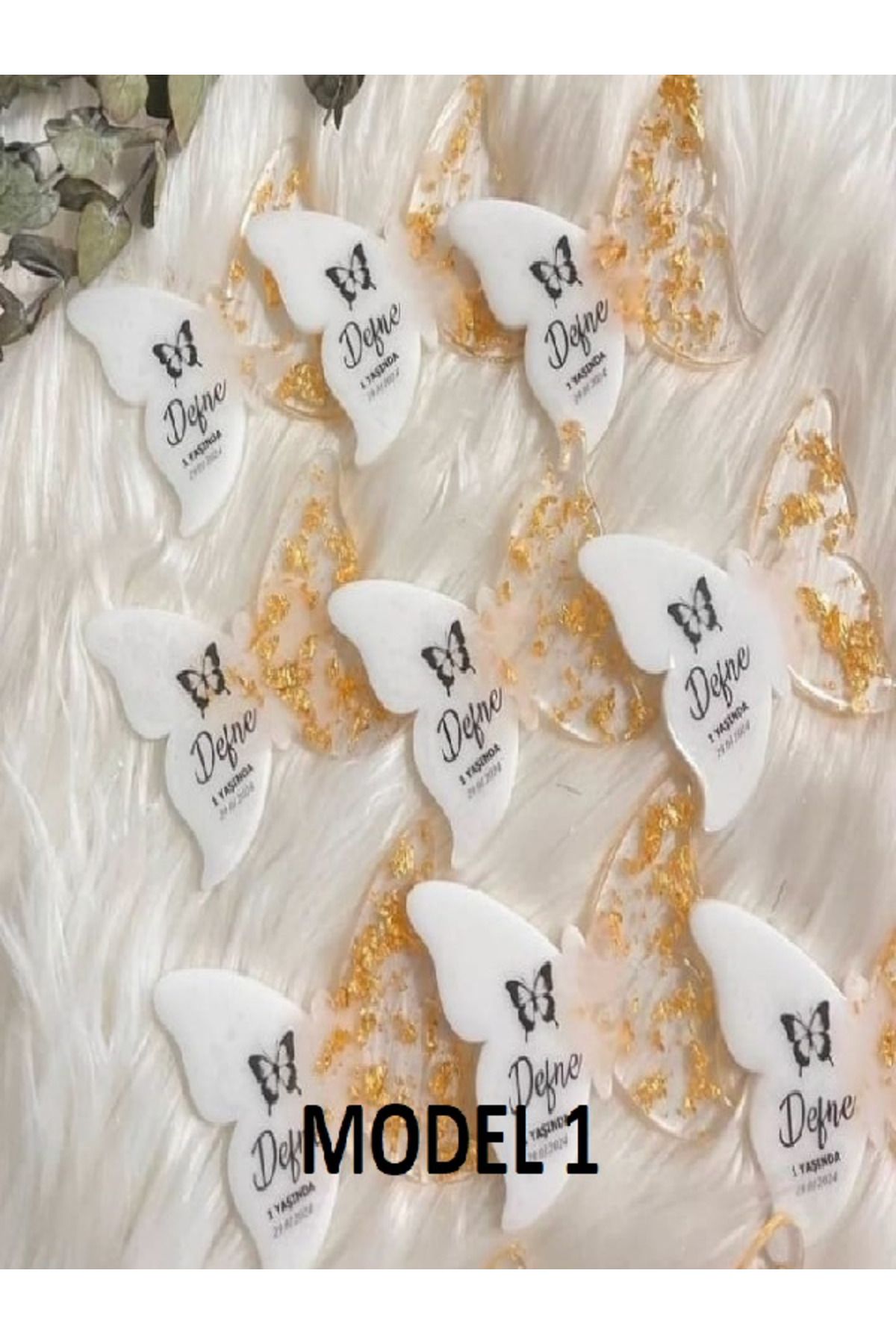 veraepoksi Kelebek Temalı Altın Varaklı Lila 20 ADET Epoksi Magnet – Kişiye Özel Butik Doğum Günü Hediyesi
