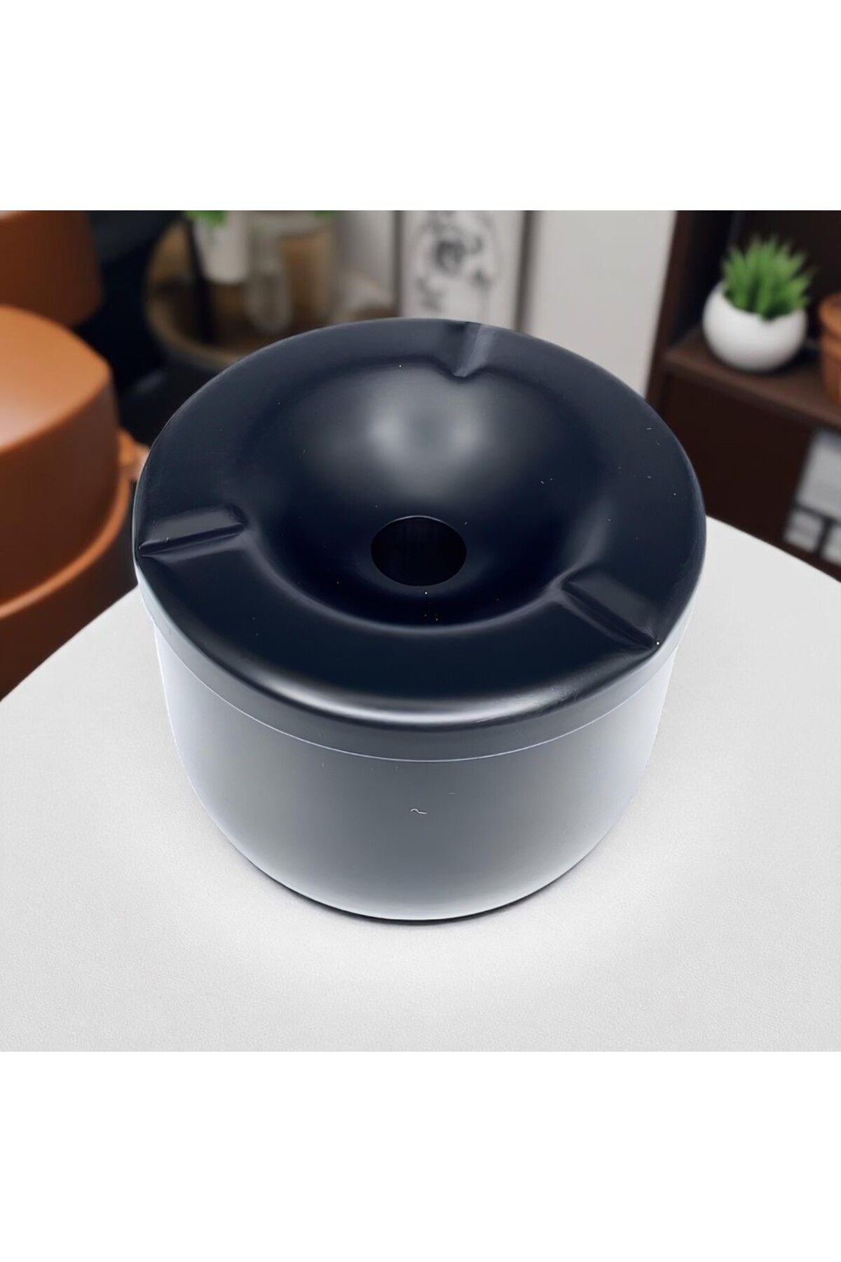 PİNHAN Paslanmaz Çelik Kapaklı Kokusuz Küllük - Plastiksiz Paslanmaz Çelik Oto Küllük -Siyah 8 cm x 7cm