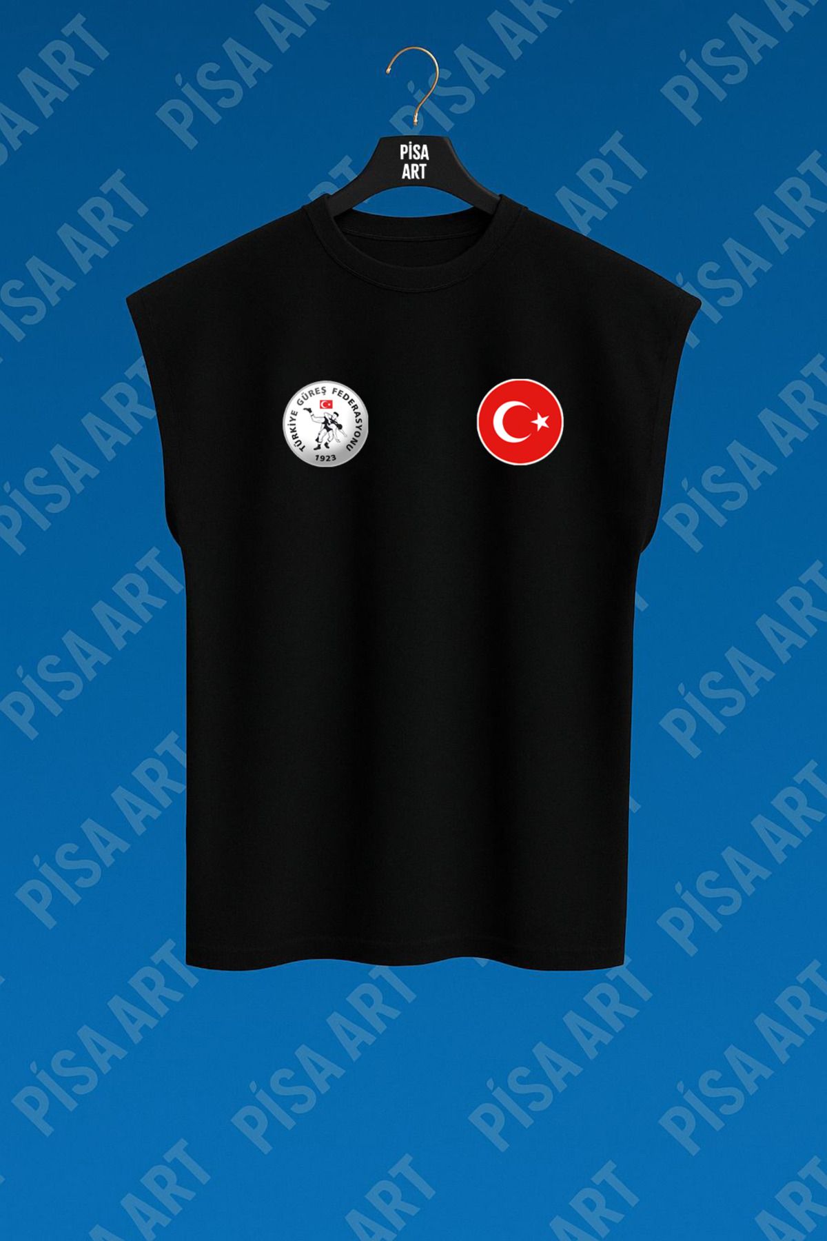 Pisa Art Güreş Tasarımlı Rahat Kolsuz Penye T-shirt