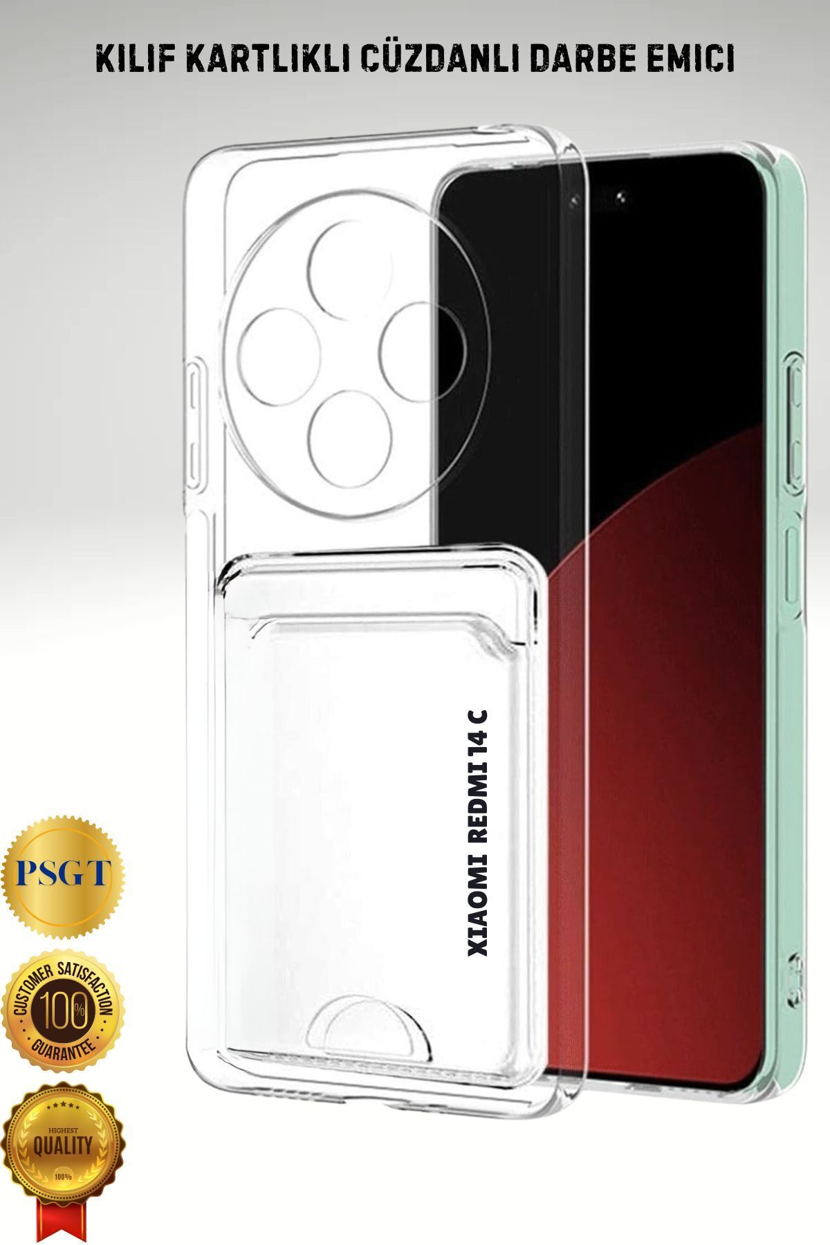PSGT Xiaomi Redmi 14C Uyumlu Kılıf Kamera Koruma Ve Köşe Korumalı Kartlıklı Cüzdanlı Darbe Emici
