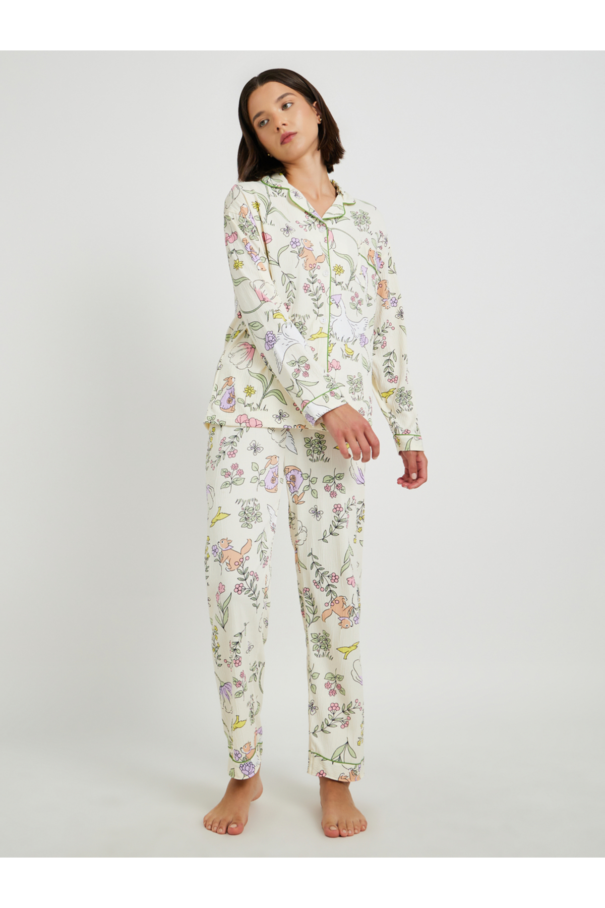 Styli Floral Print Long Sleeve Shirt and Pyjama Set