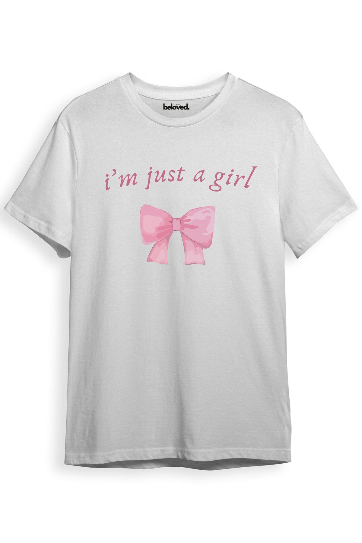 beloved.co I'm Just A Girl Kurdele Tasarımlı Dijital Baskılı %100 Pamuk Regular Fit T-Shirt