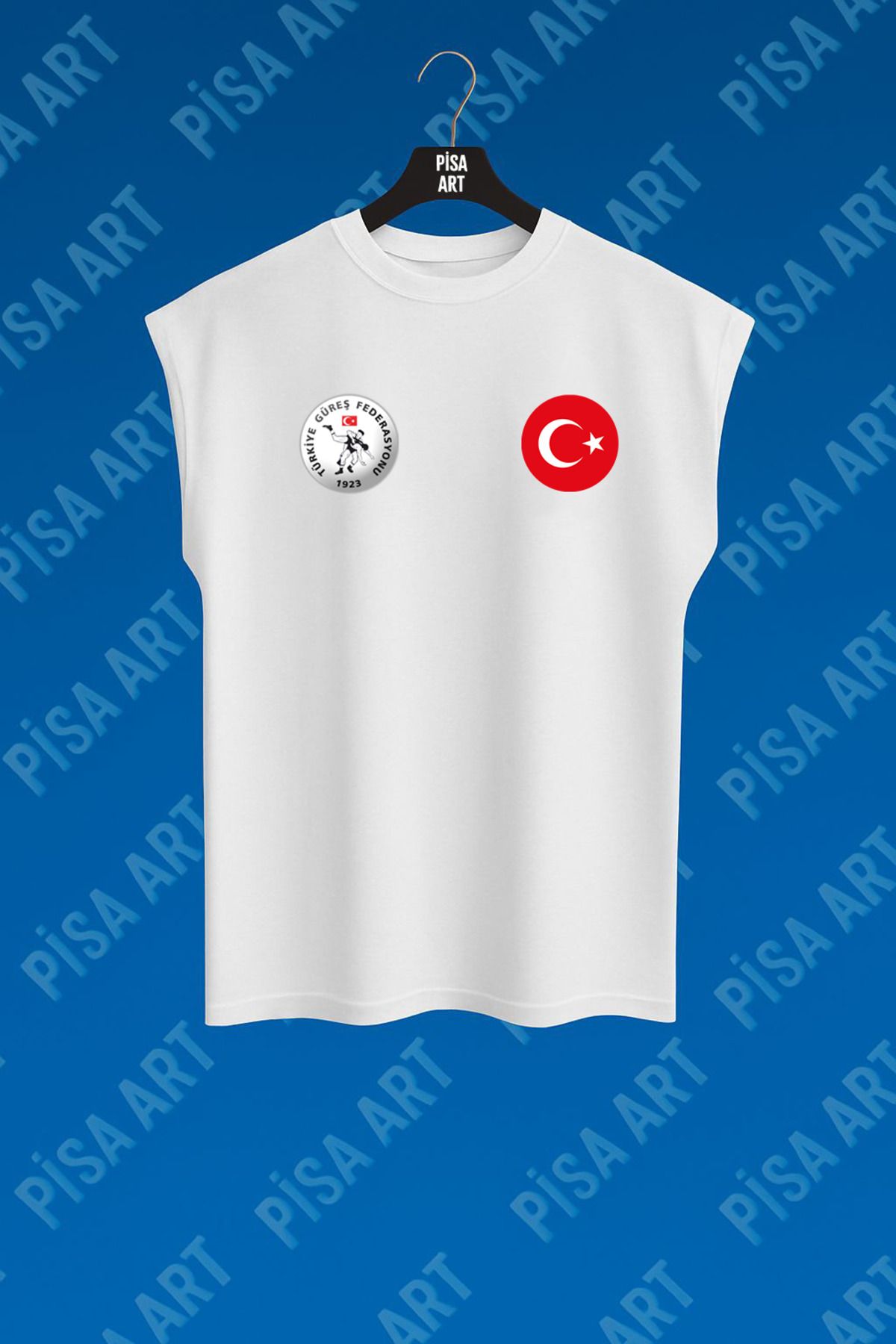 Pisa Art Güreş Tasarımlı Rahat Kolsuz Penye T-shirt