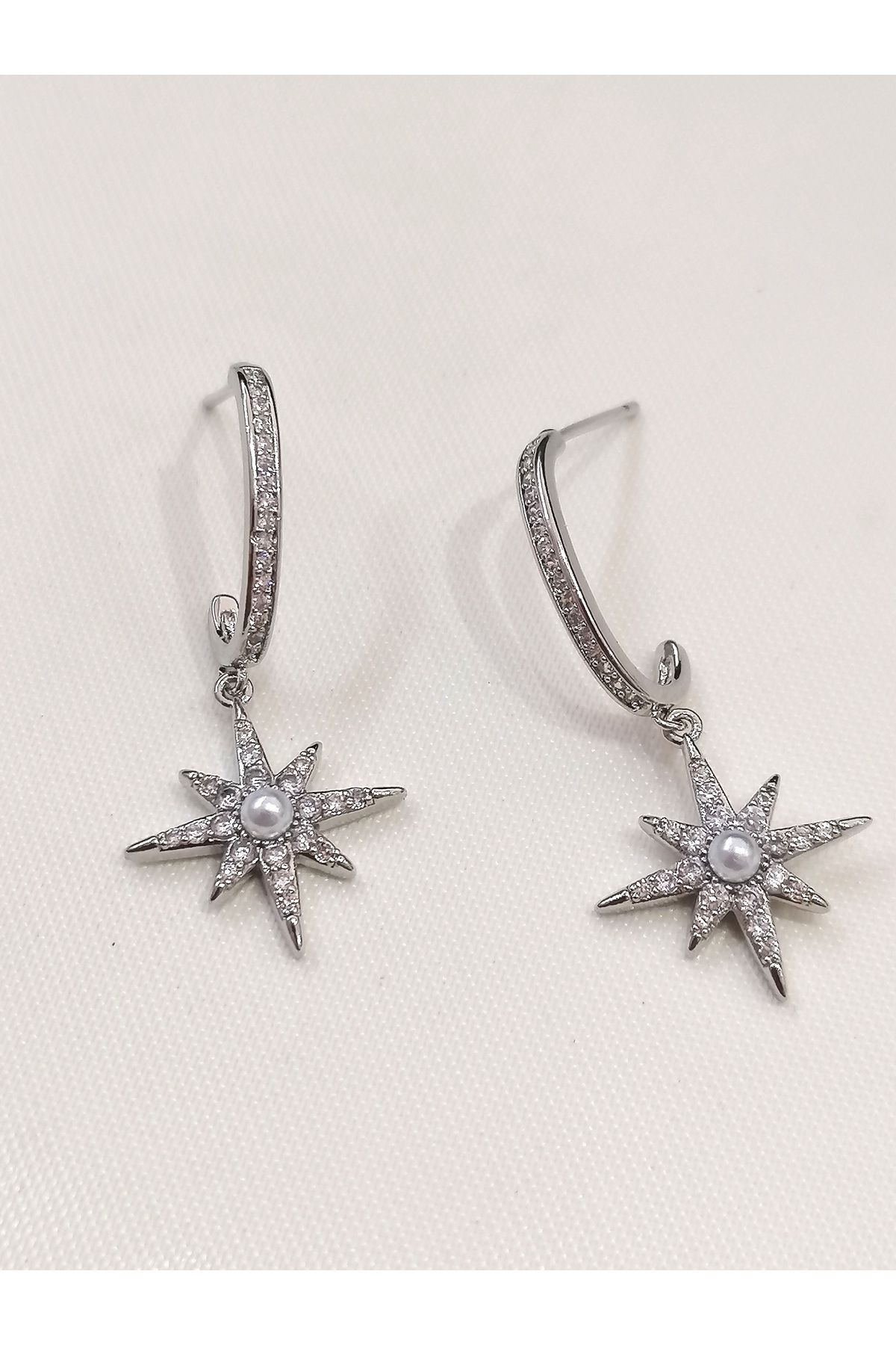 EKE BUTİK Çelik Yıldız İncili Kolye Çivili silver Renk